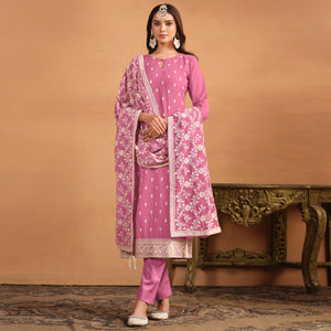 Pink Sequins Embroidered Georgette Semi Stitched Salwar Suit