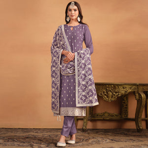 Purple Sequins Embroidered Georgette Semi Stitched Salwar Suit