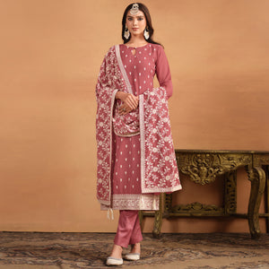 Peach Sequins Embroidered Georgette Semi Stitched Salwar Suit