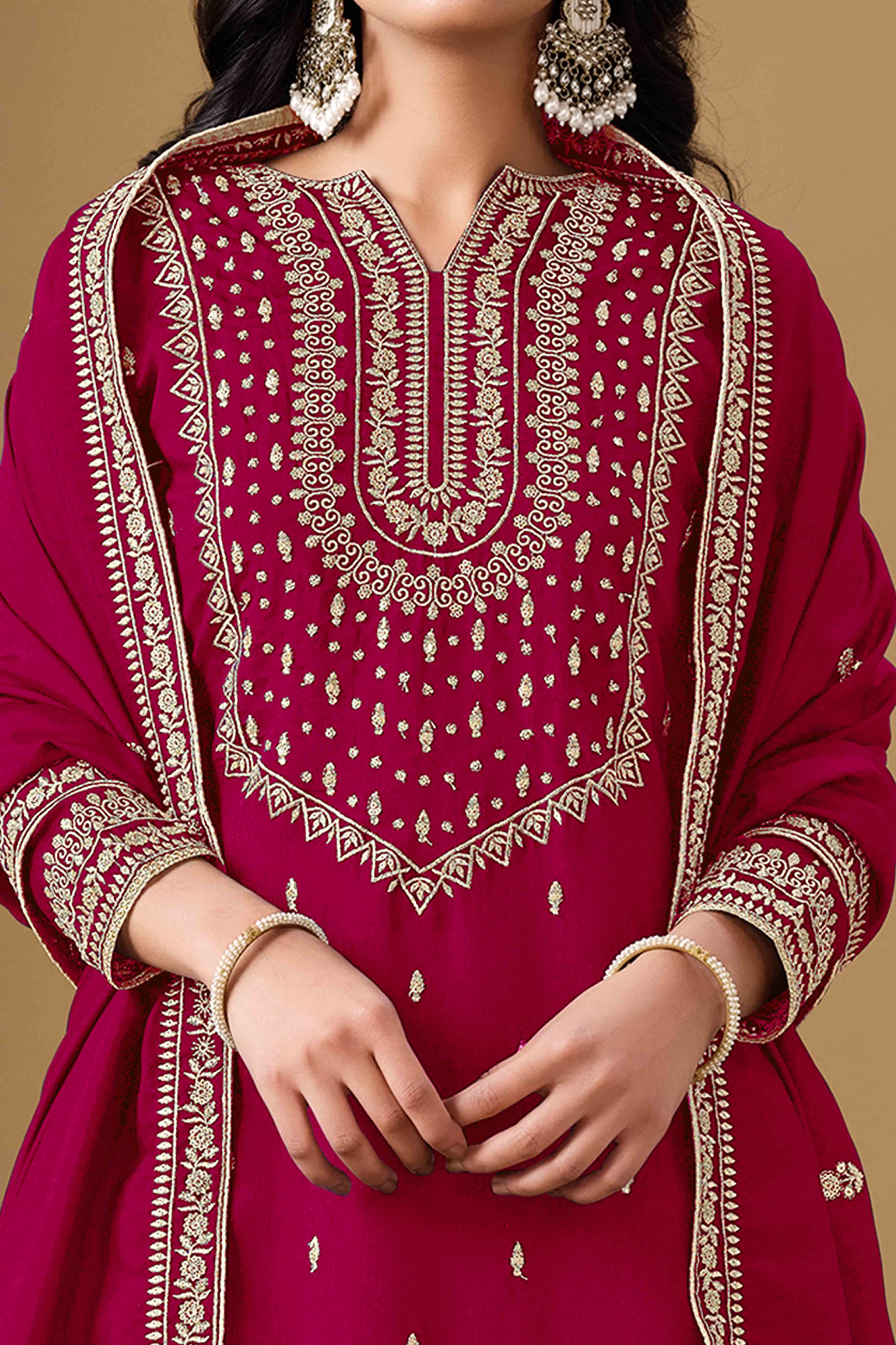 Pink Art Silk Sharara Suit With Floral Sequins Embroidery Work