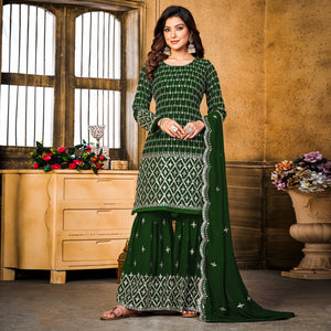 Green Sequins Embroidered Georgette Semi Stitched Suit