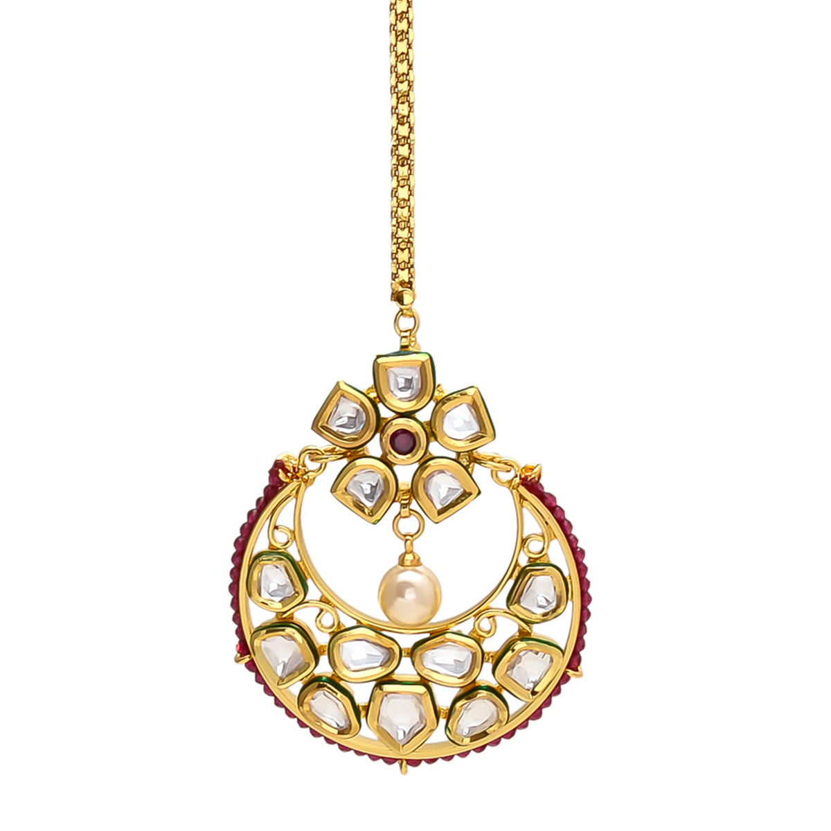 Gold Chandbali Design Kundan Stones Maang Tikka