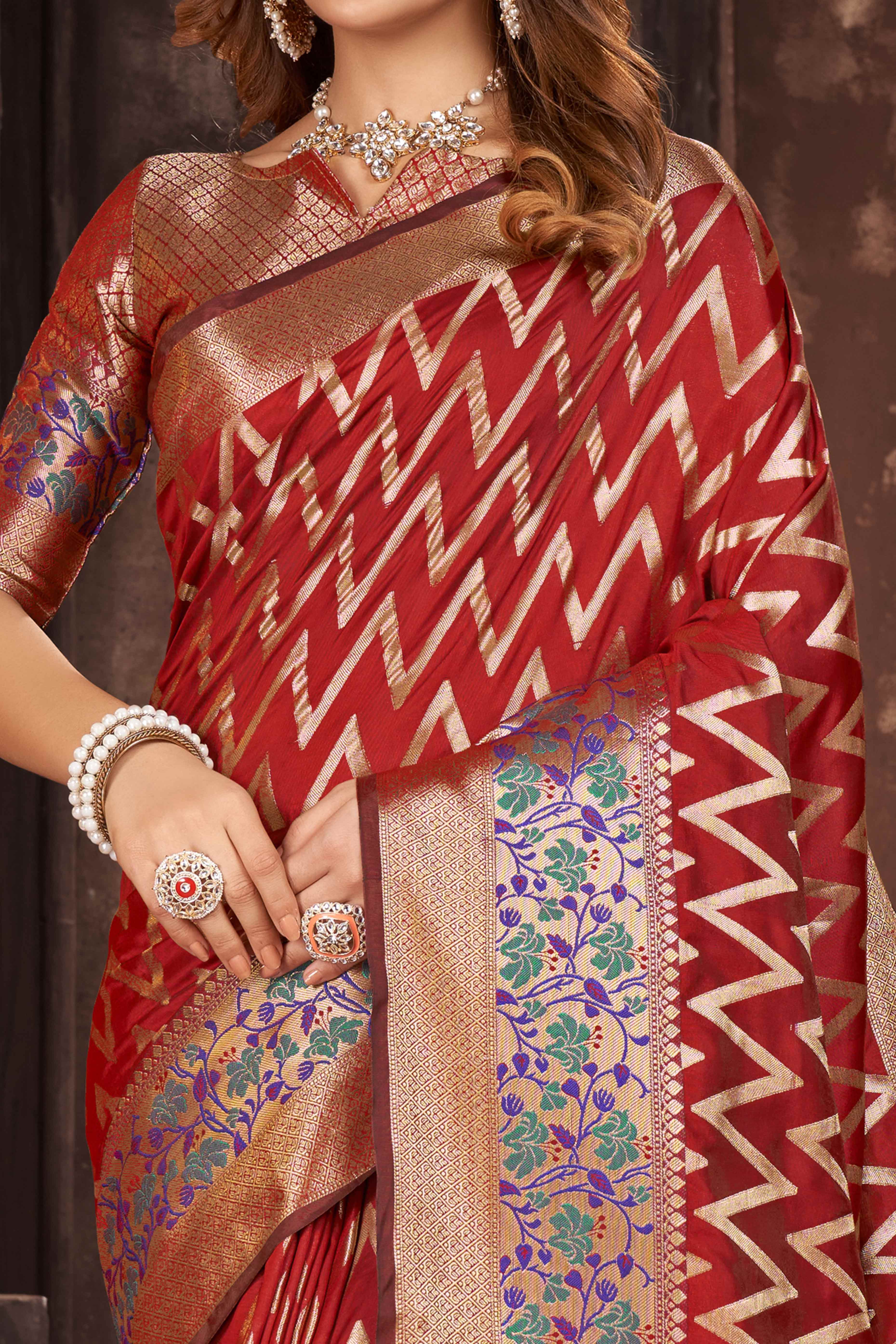 Red Zari Weaving Banarasi Silk Saree
