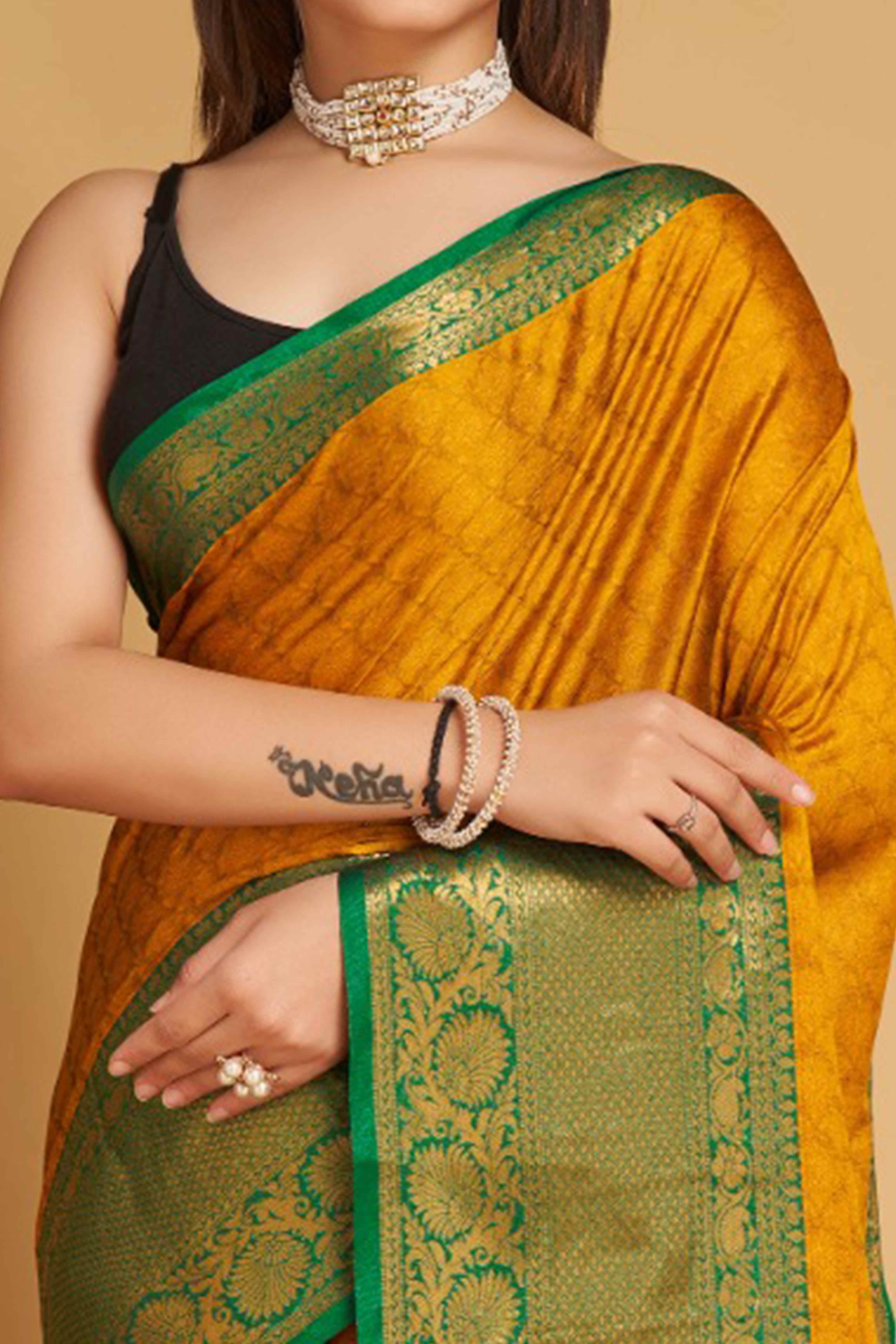 Yellow Zari Weaving Banarasi Silk Saree