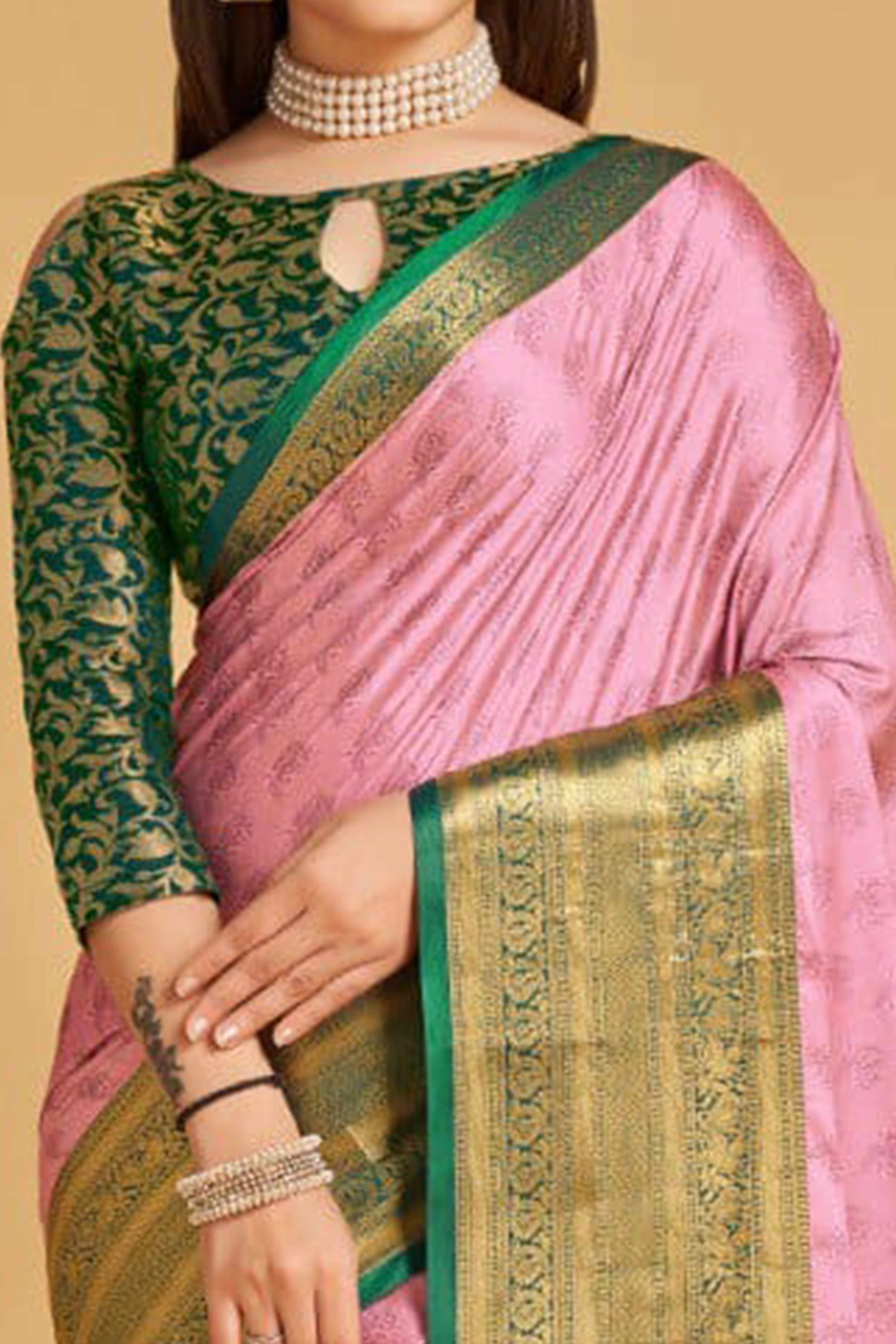 Pink Zari Weaving Banarasi Silk Saree