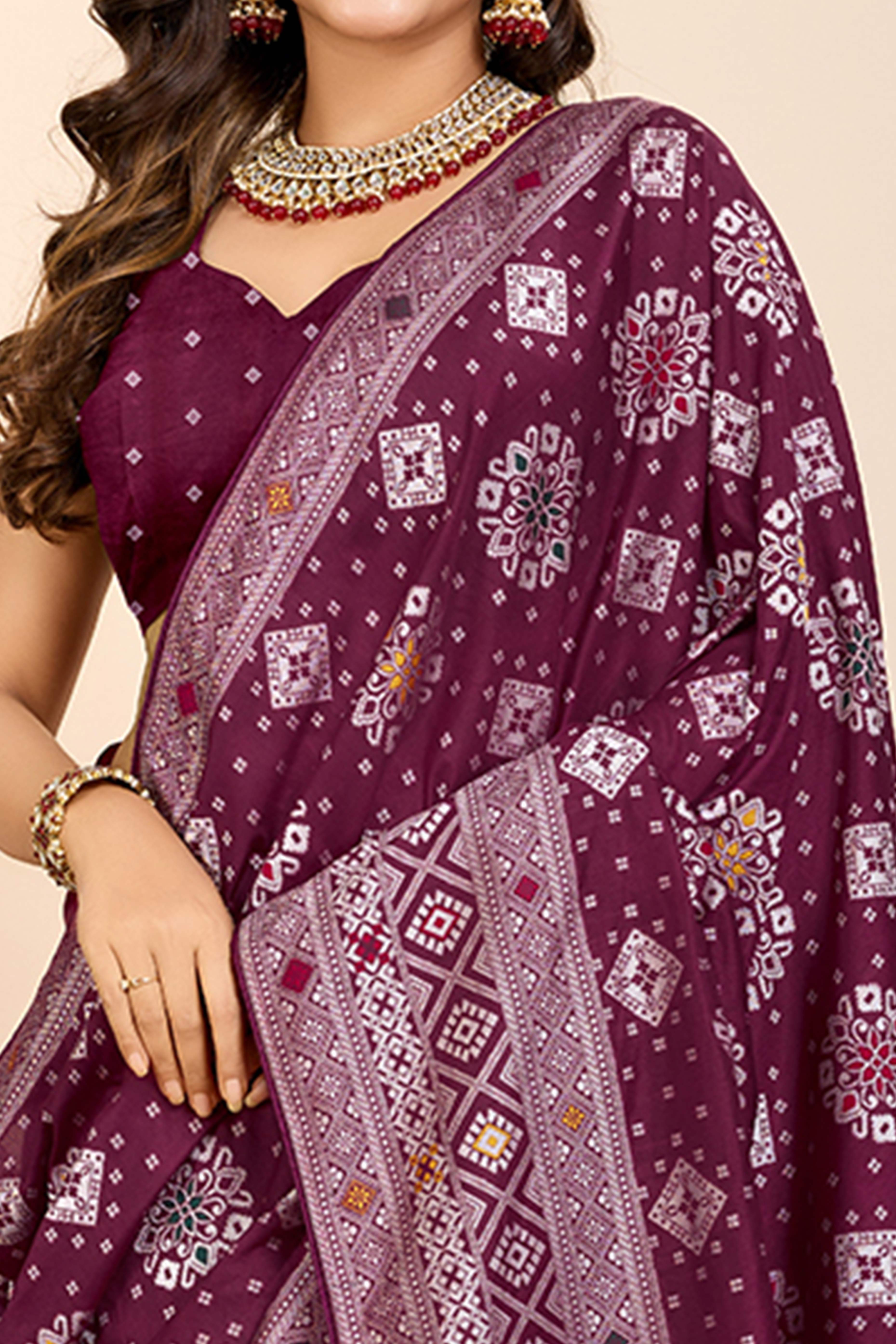 Wine Minakari Weaving Pure Silk Saree