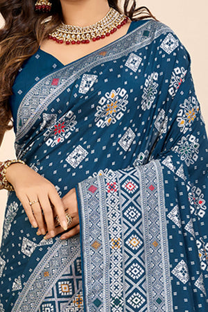 Teal Minakari Weaving Pure Silk Saree