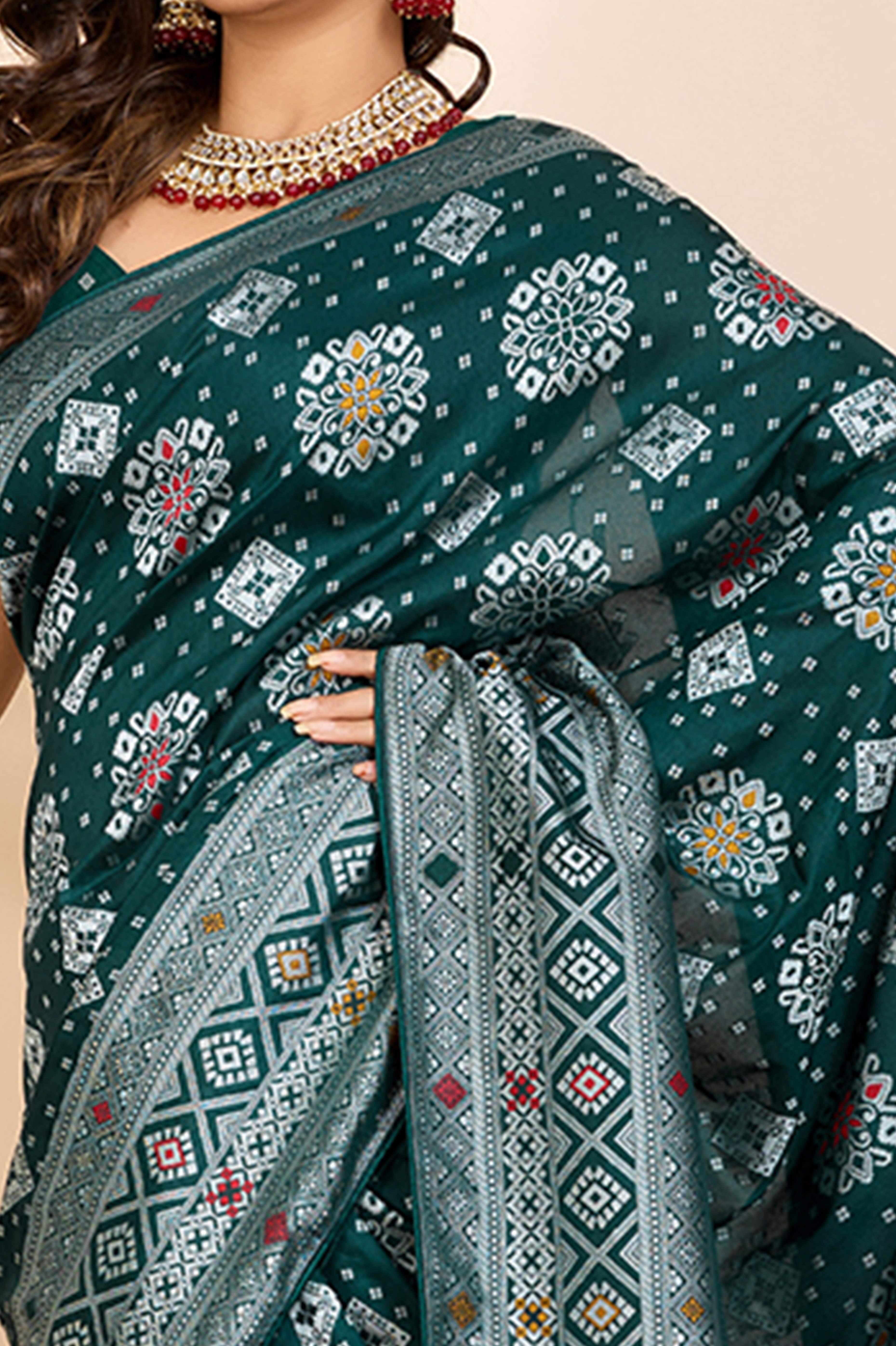 Rama Green Minakari Weaving Pure Silk Saree