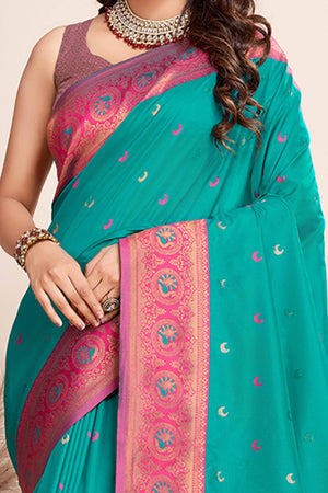 Rama Green Zari Weaving Banarasi Silk Saree