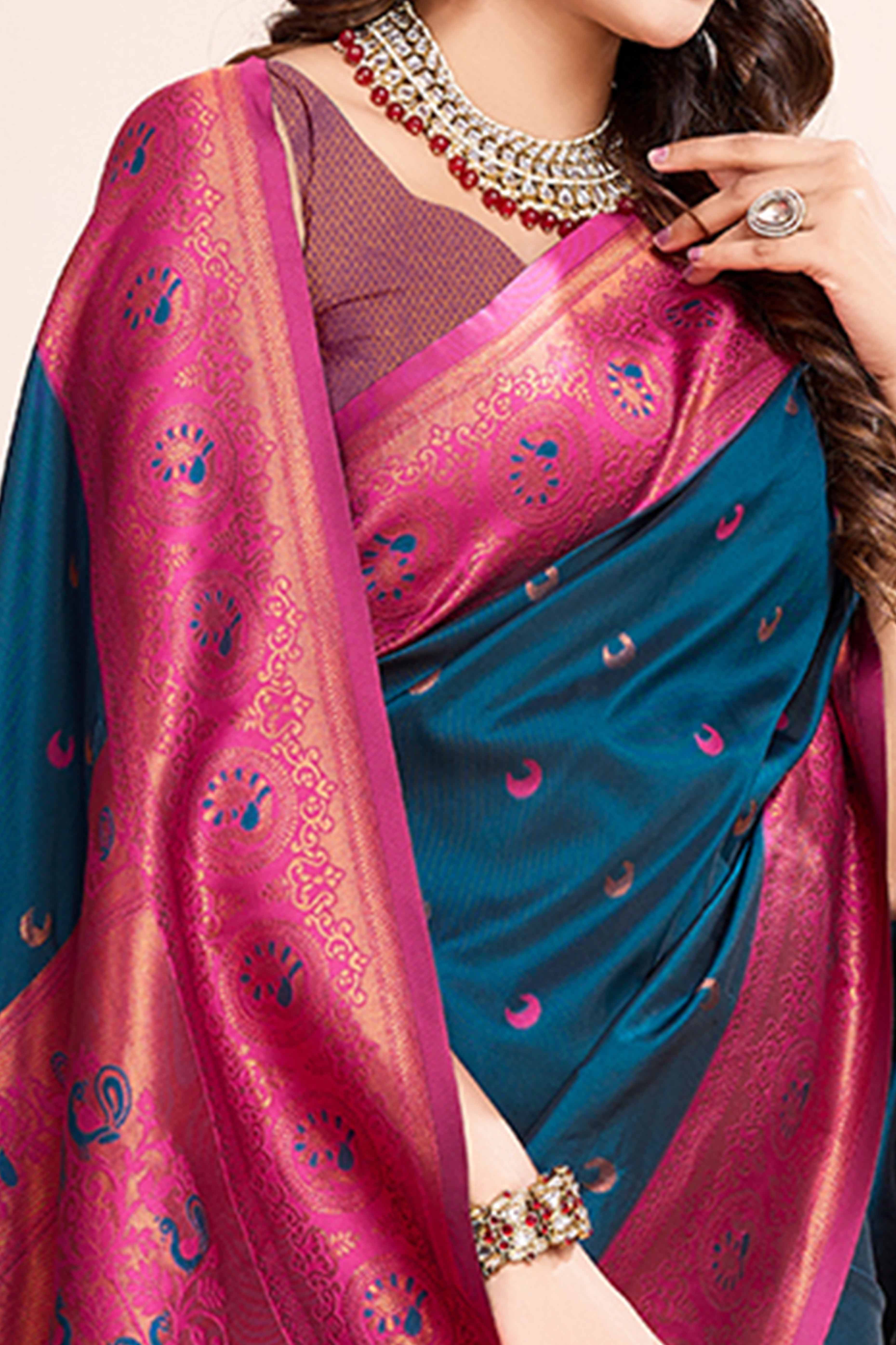 Teal Zari Weaving Banarasi Silk Saree