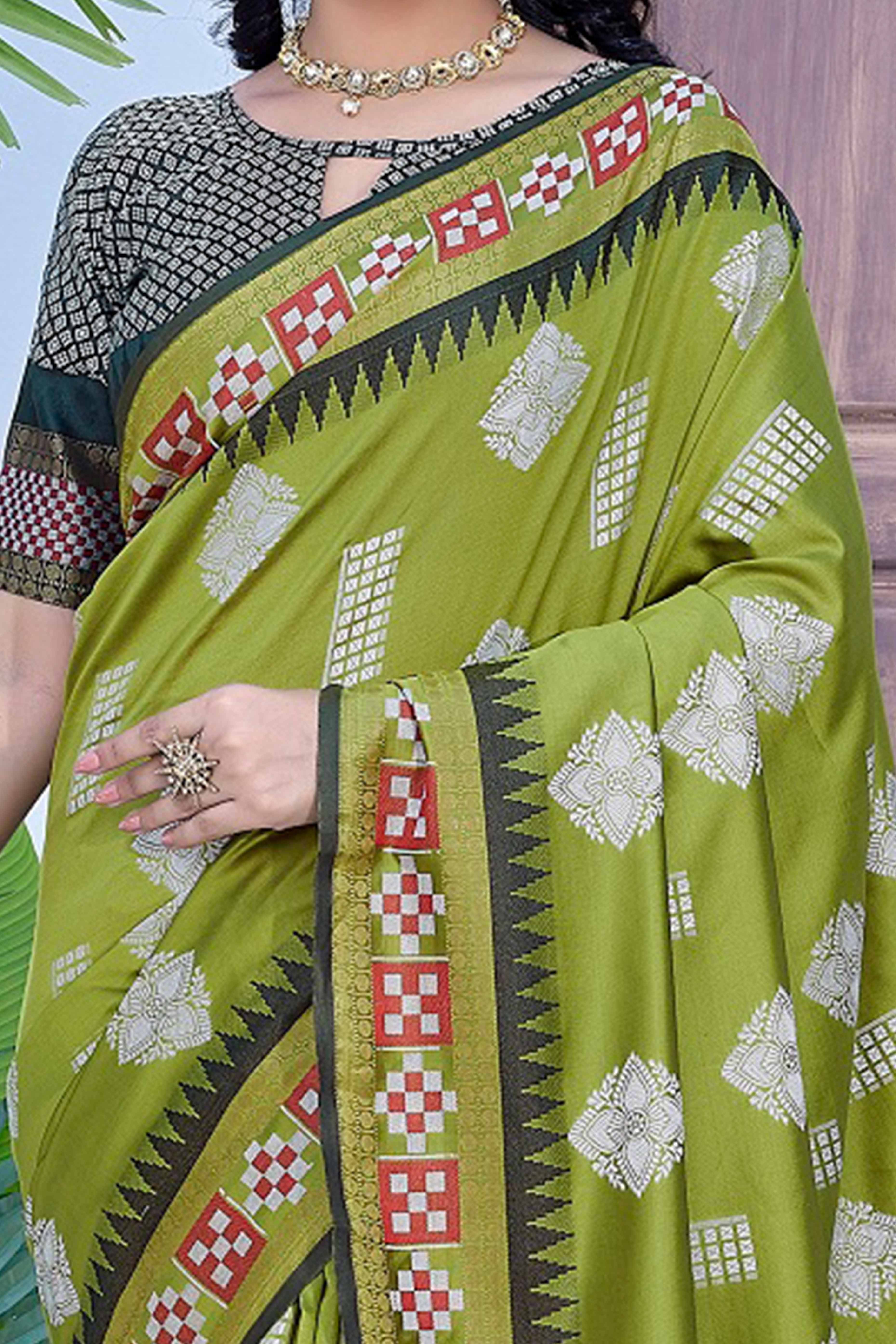 Parrot Green Zari Weaving Cotton Silk Saree