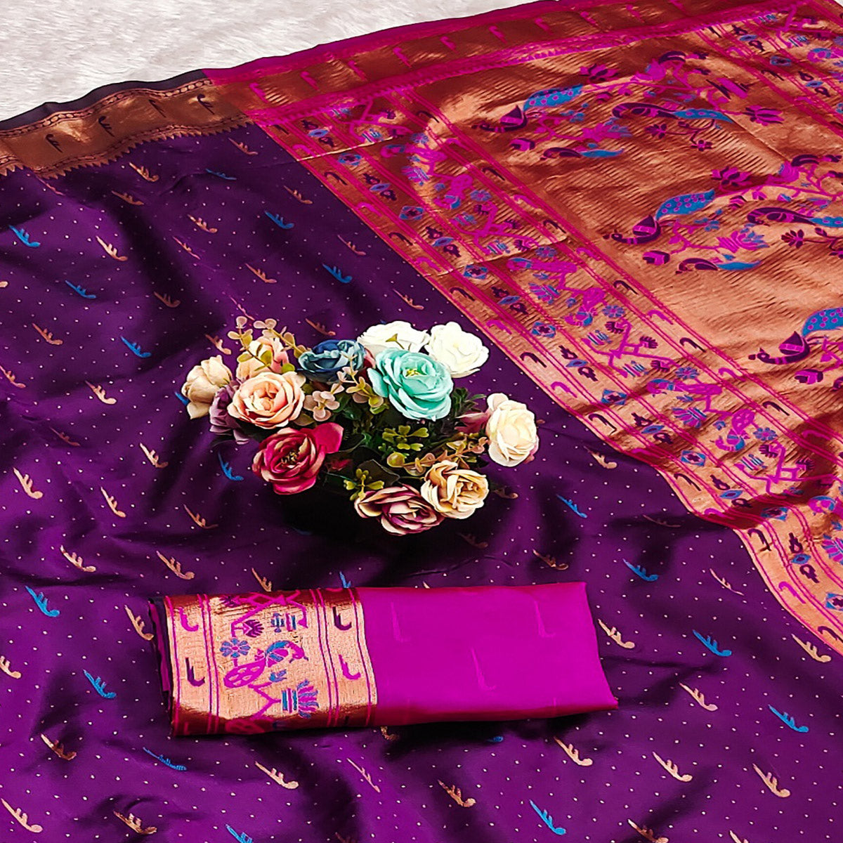 Purple Woven Pure Silk Paithani Saree