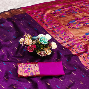 Purple Woven Pure Silk Paithani Saree