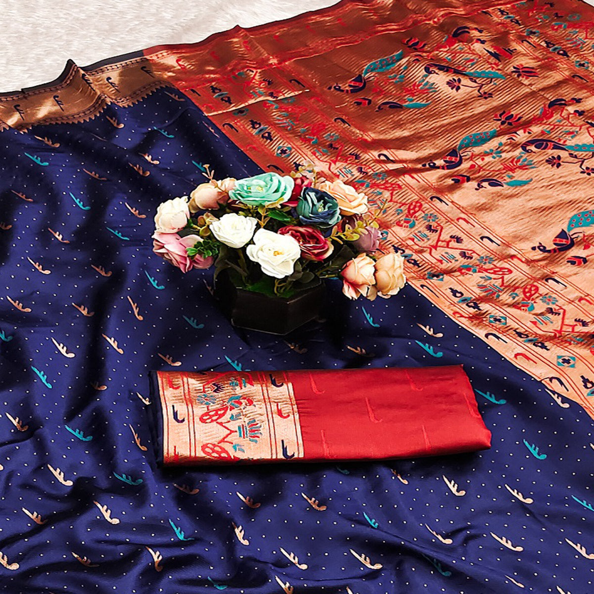 Navy Blue Woven Pure Silk Paithani Saree