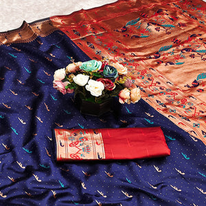 Navy Blue Woven Pure Silk Paithani Saree