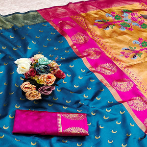 Blue Woven Pure Silk Chandrakor Paithani Saree