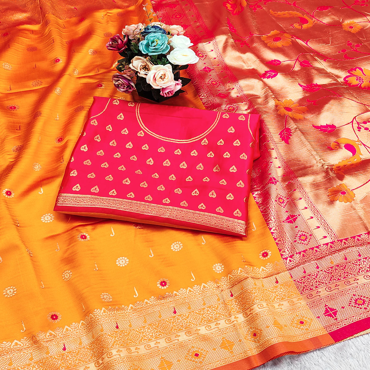 Yellow Pure Silk Paithani Saree With Intricate Floral Zari Weaving