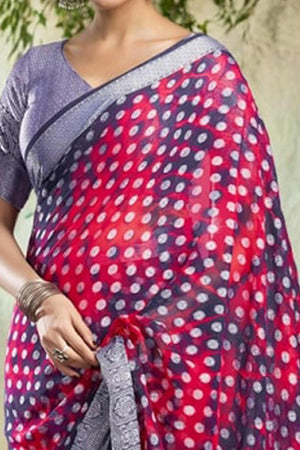 Blue & Pink Weaving Jacquard Georgette Saree Featuring Ornamental Pallu Design