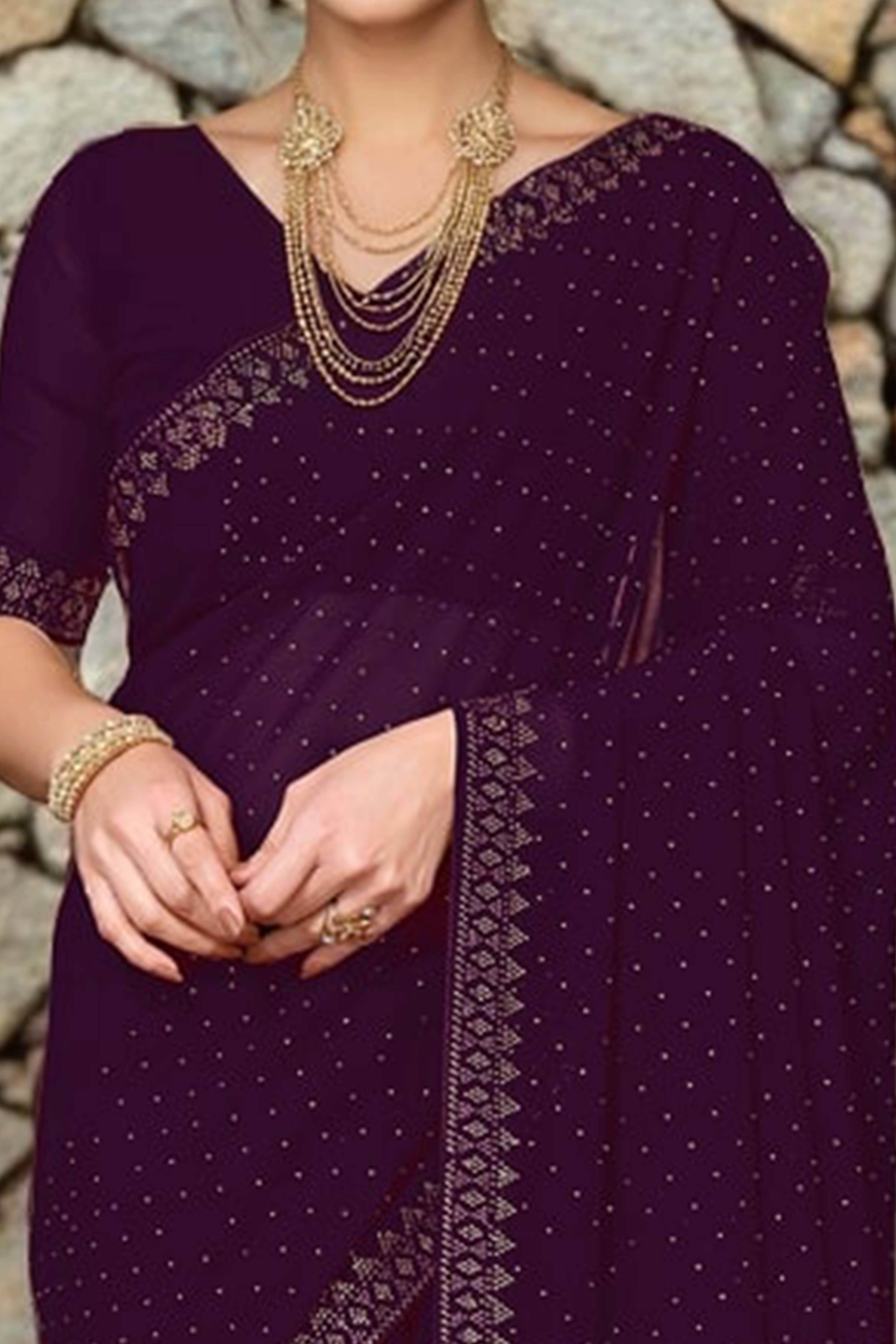 Wine Rangoli Dola Silk Saree Embellished With Diamond Work And Elegant Border