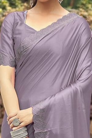 Lavender Solid Rangoli Dola Silk Saree Featuring Sparkling Swarovski Work Border