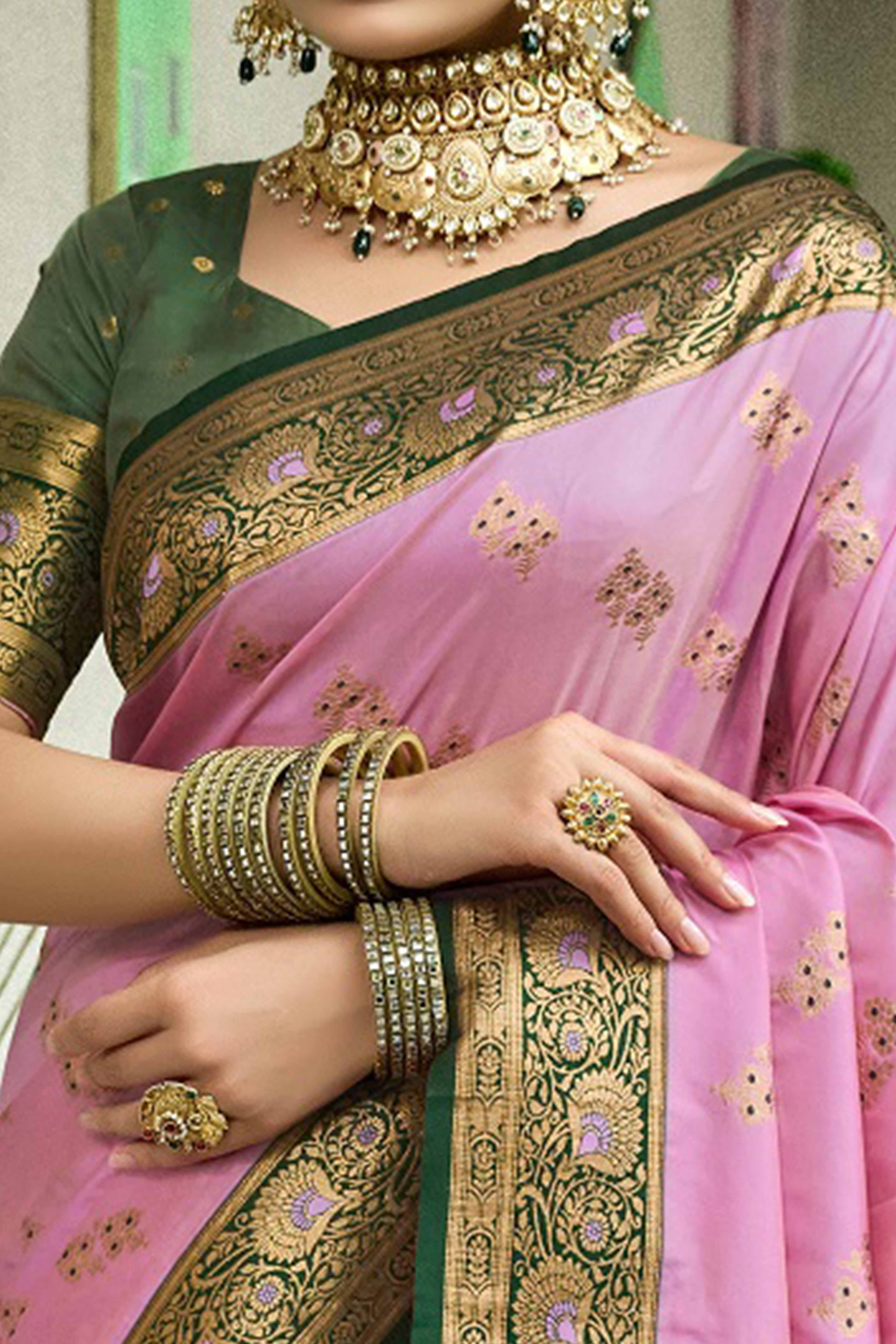 Pink Silk Blend Saree Featuring Intricate Floral Zari Work