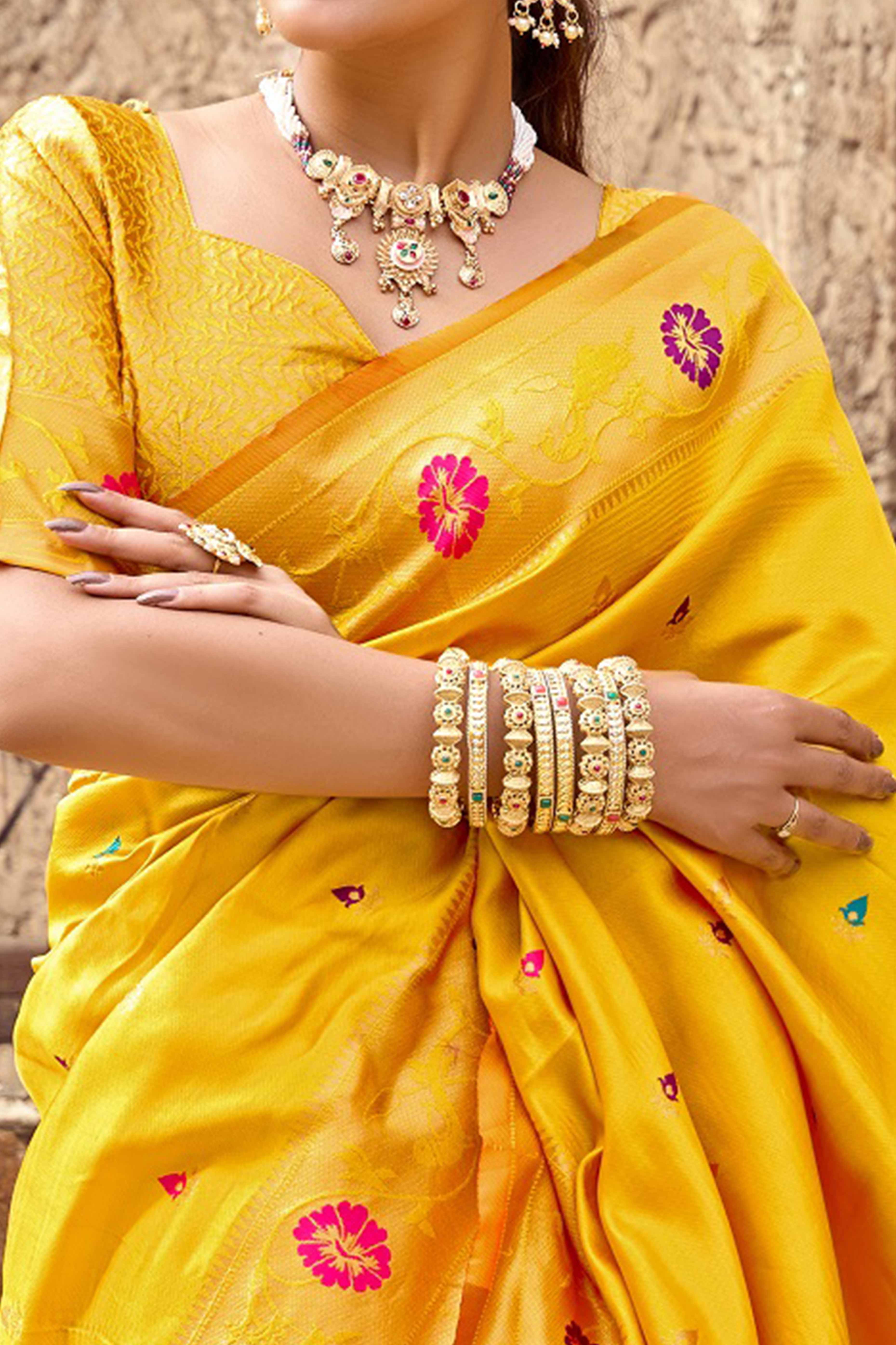 Yellow Paithani Style Soft Silk Saree with Zari Weaving