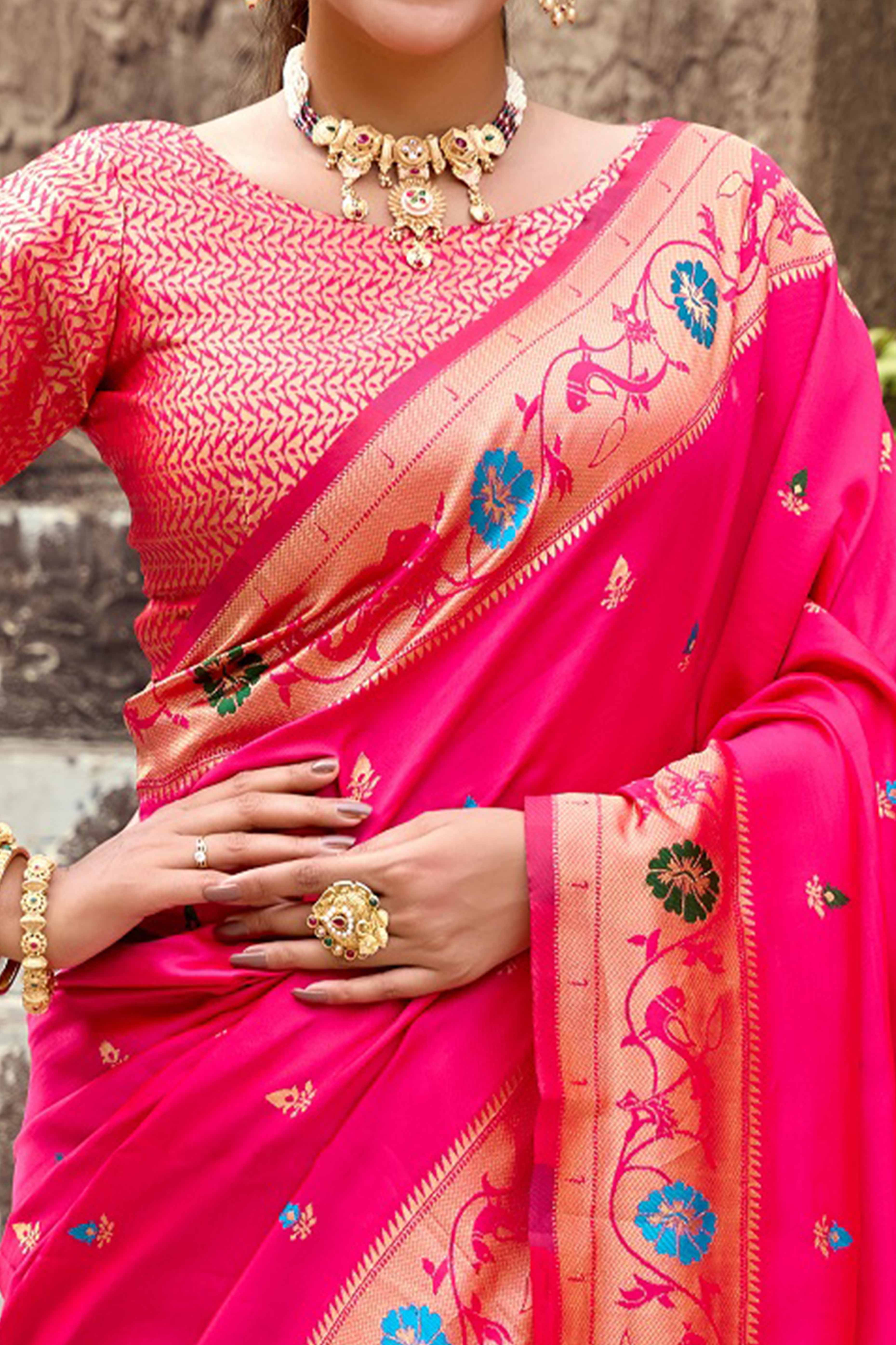 Pink Paithani Style Soft Silk Saree with Zari Weaving