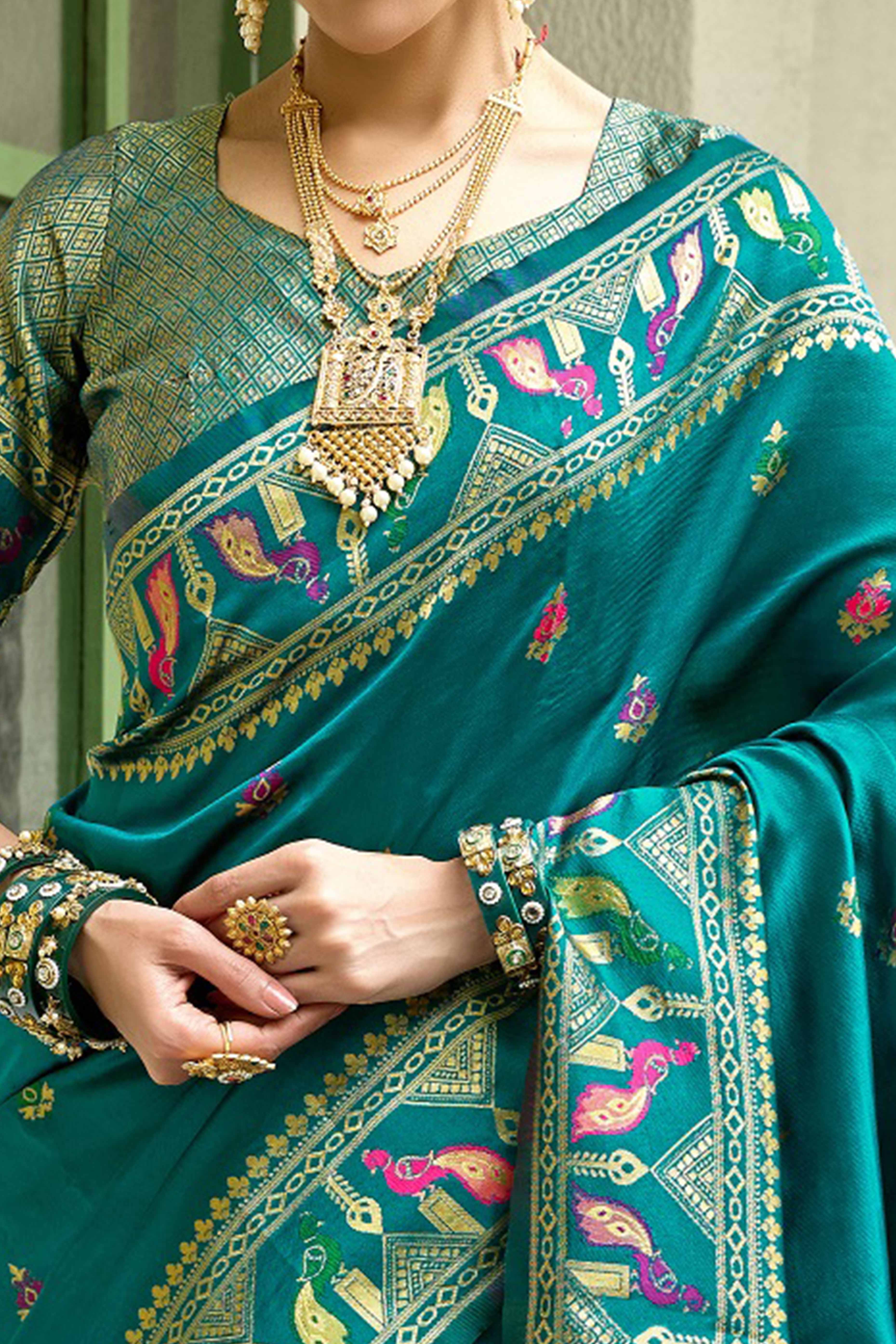 Rama Green Paithani Style Soft Silk Saree with Zari Weaving
