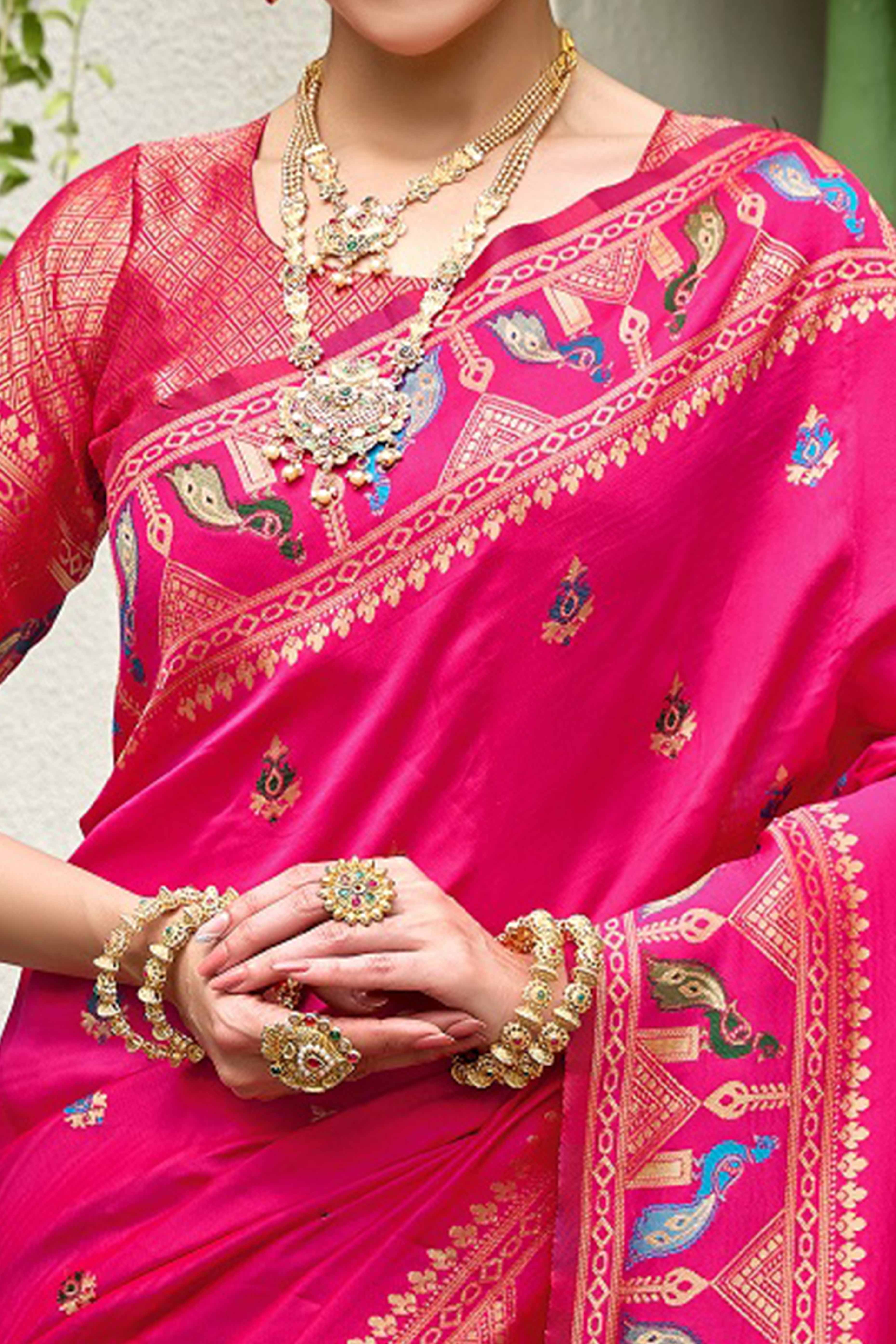 Pink Paithani Style Soft Silk Saree with Zari Weaving