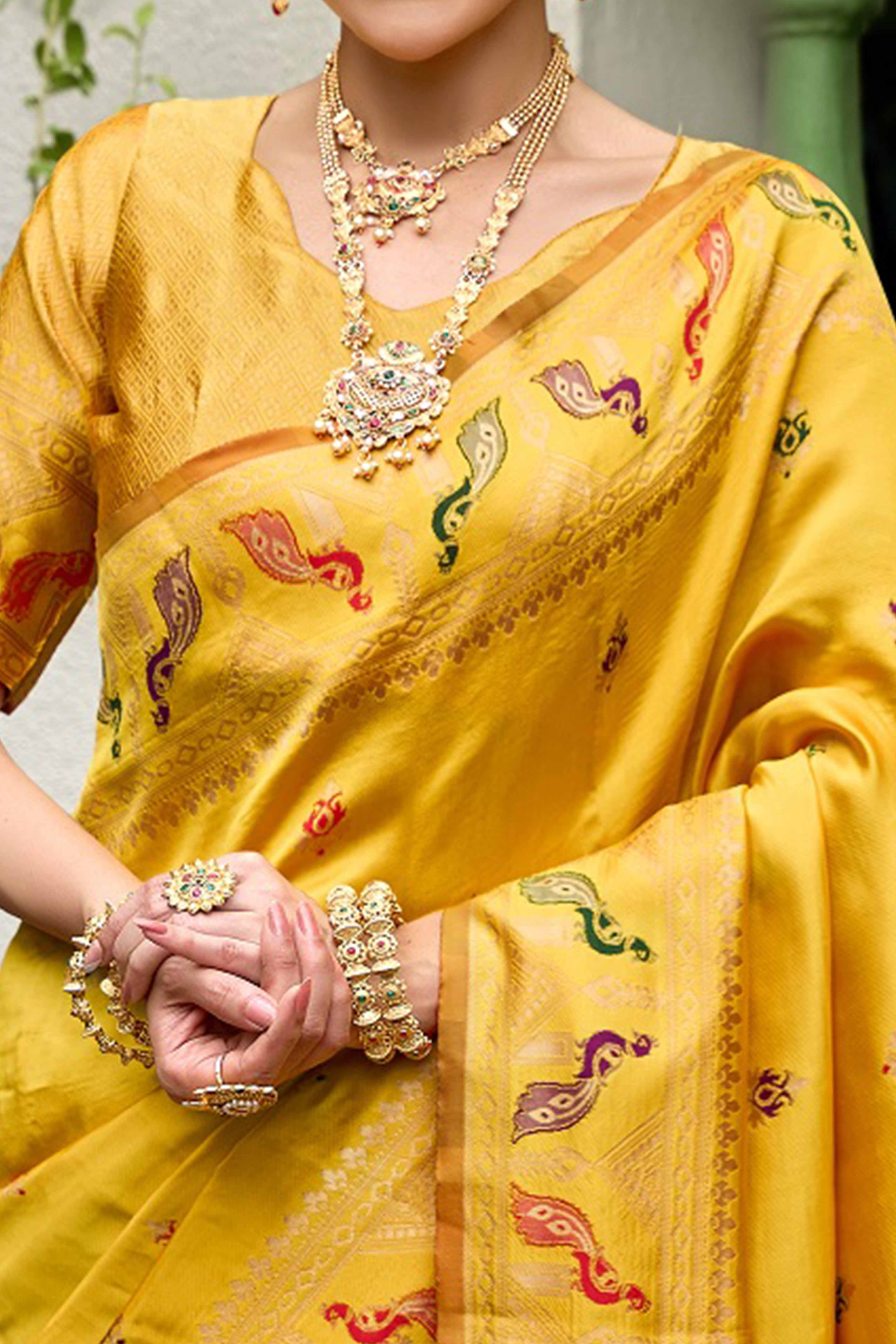 Mustard Paithani Style Soft Silk Saree with Zari Weaving
