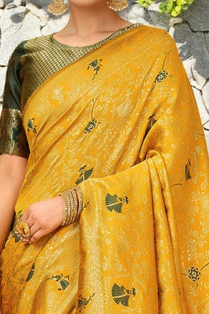 Yellow Paithani Saree In Silk Blend Highlighted With Floral Weaving & Tasselled Edge