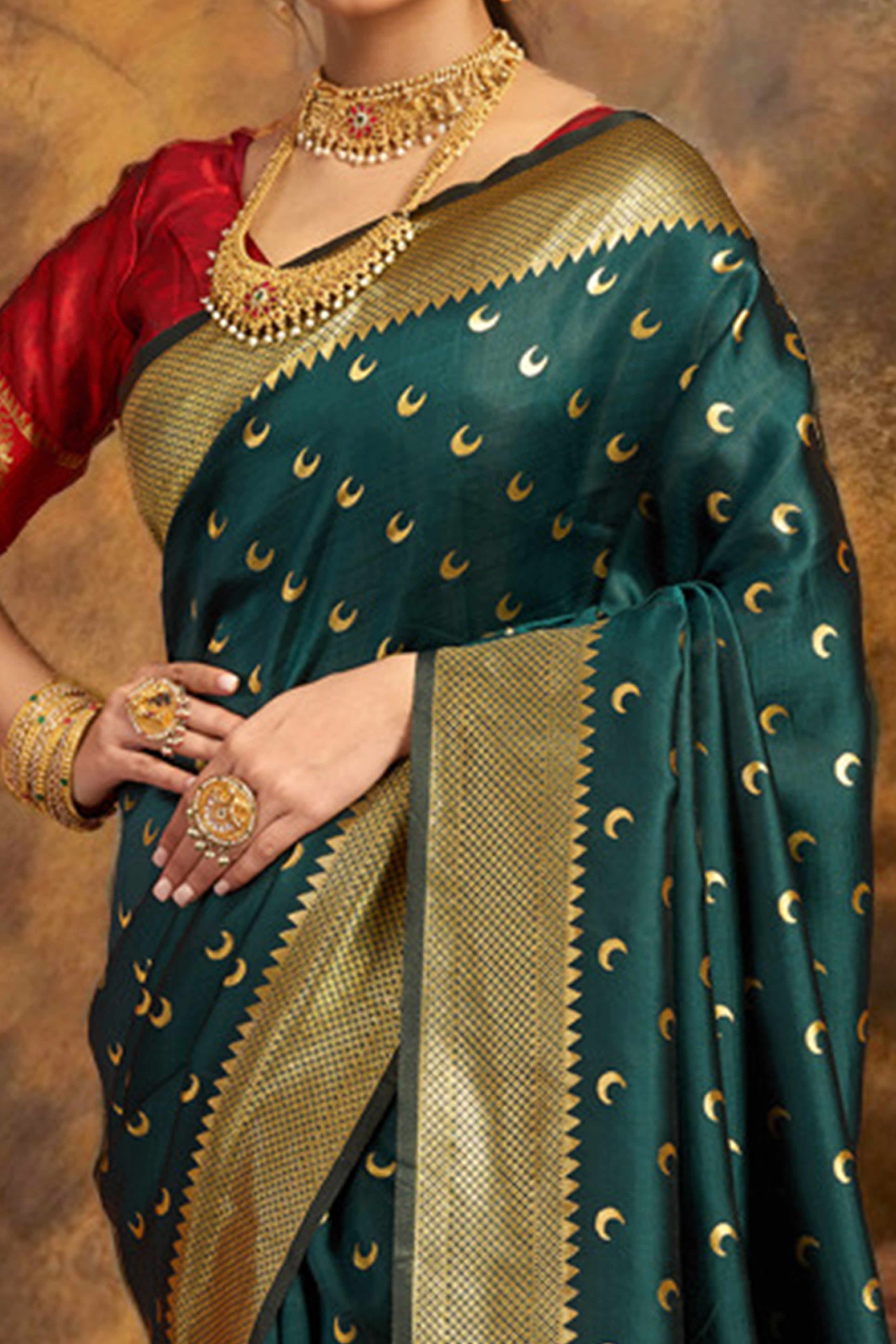 Green Chandrakor Paithani Silk Blend Saree With Intricate Zari Weaving