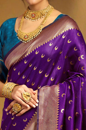 Purple Chandrakor Paithani Silk Blend Saree With Intricate Zari Weaving