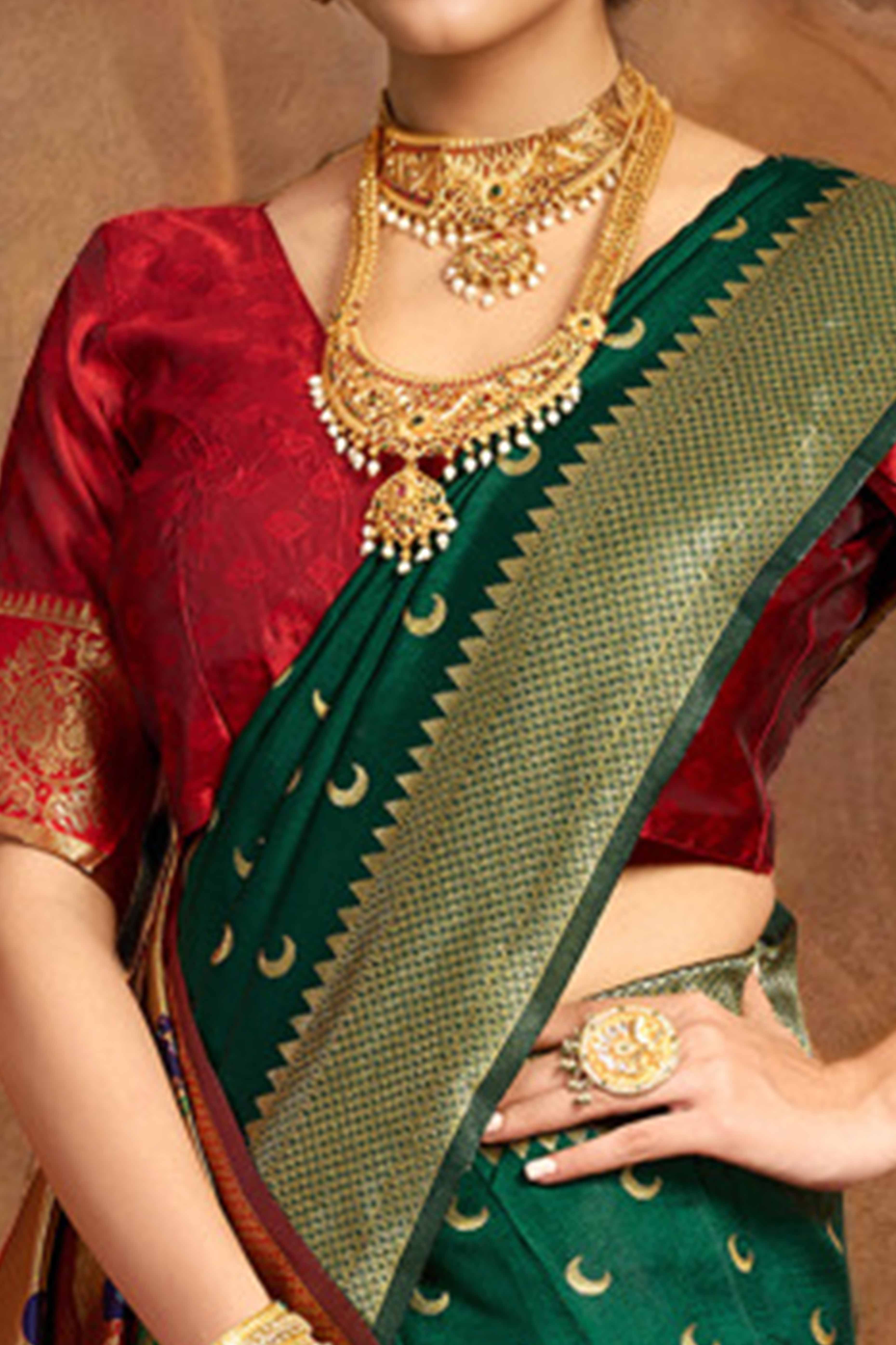 Green Chandrakor Paithani Silk Blend Saree With Intricate Zari Weaving