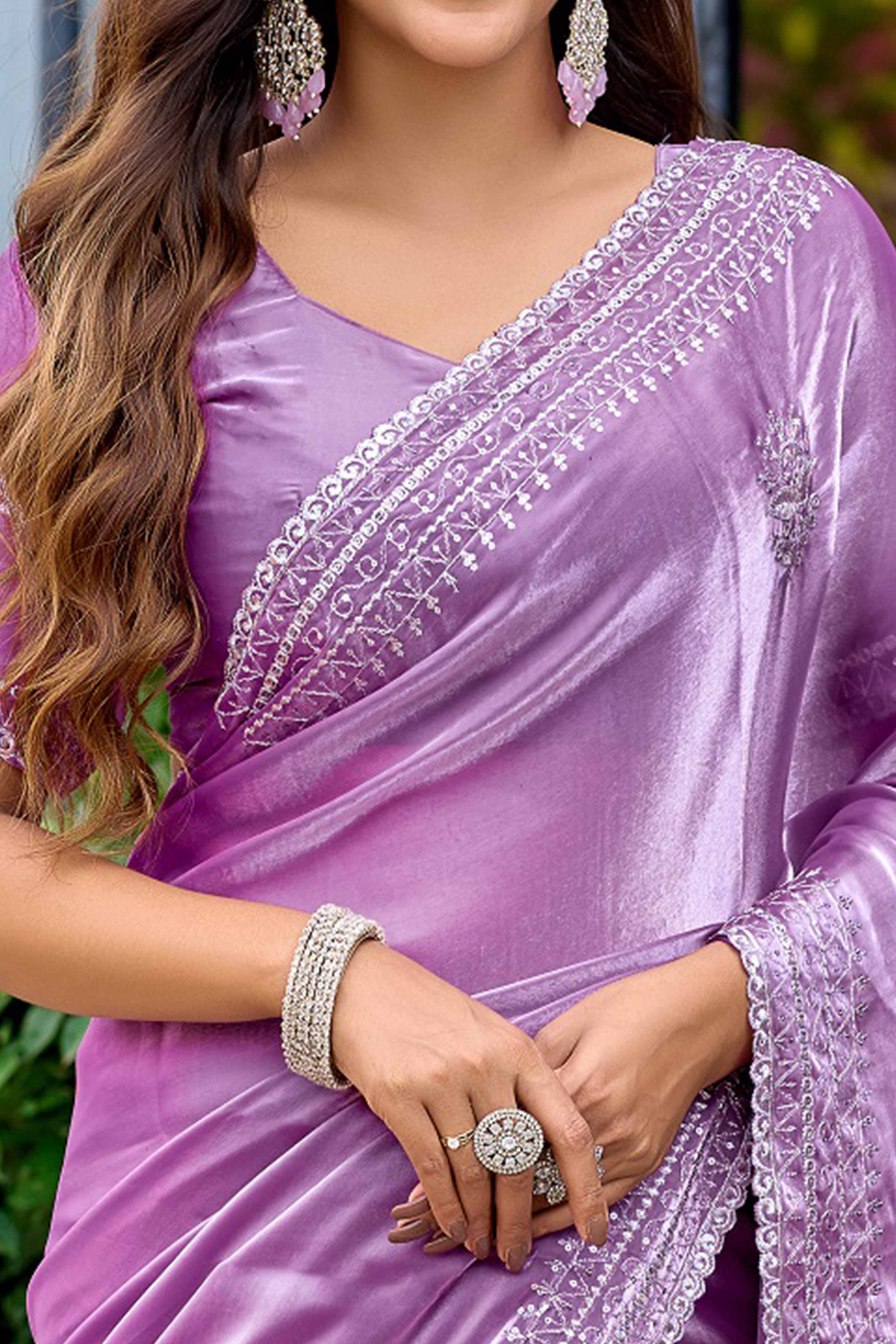 Lavender Partywear Saree in Shimmer Chiffon with Sequins Embroidery