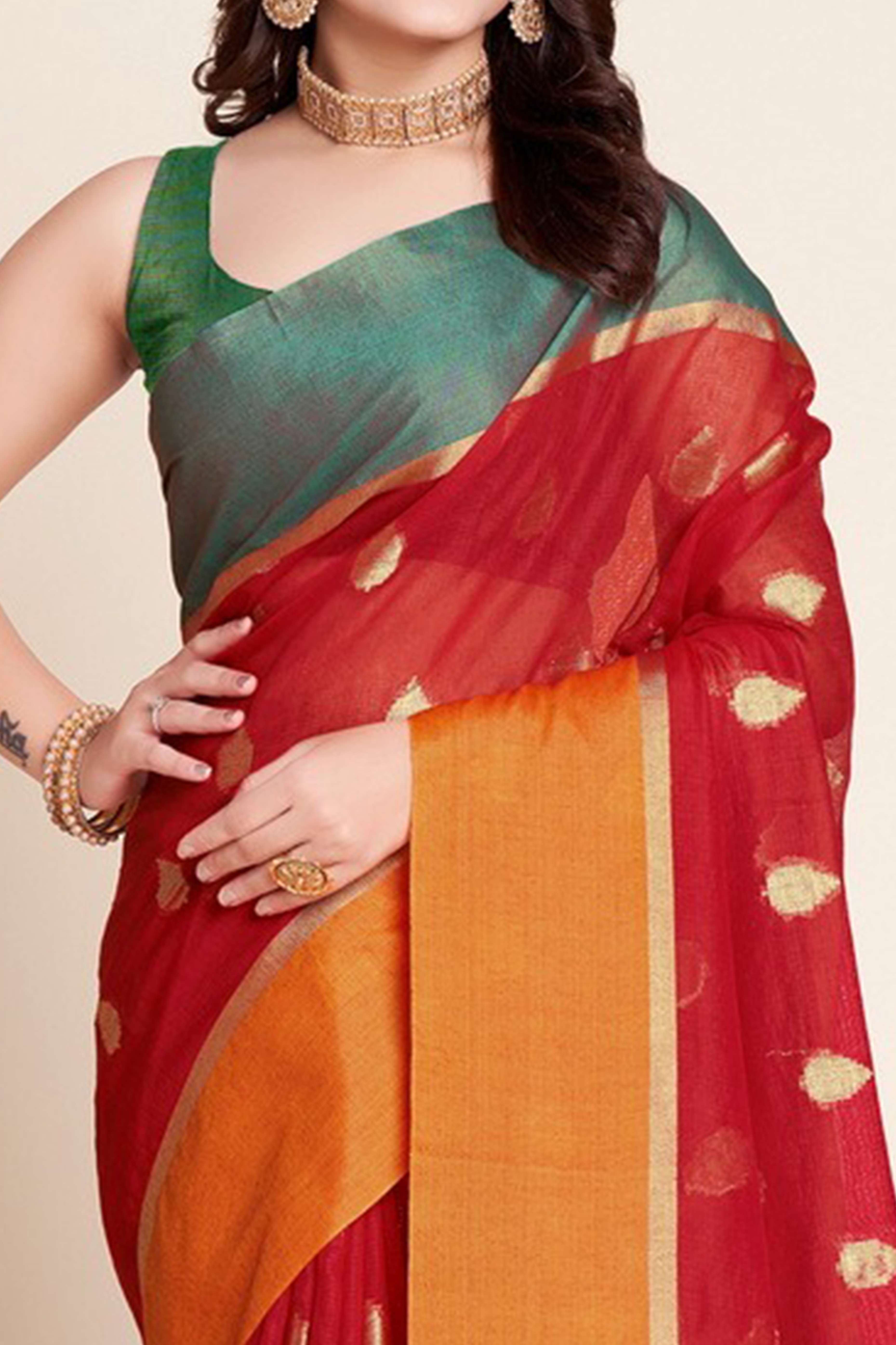 Red Zari Weaving Cotton Silk Saree