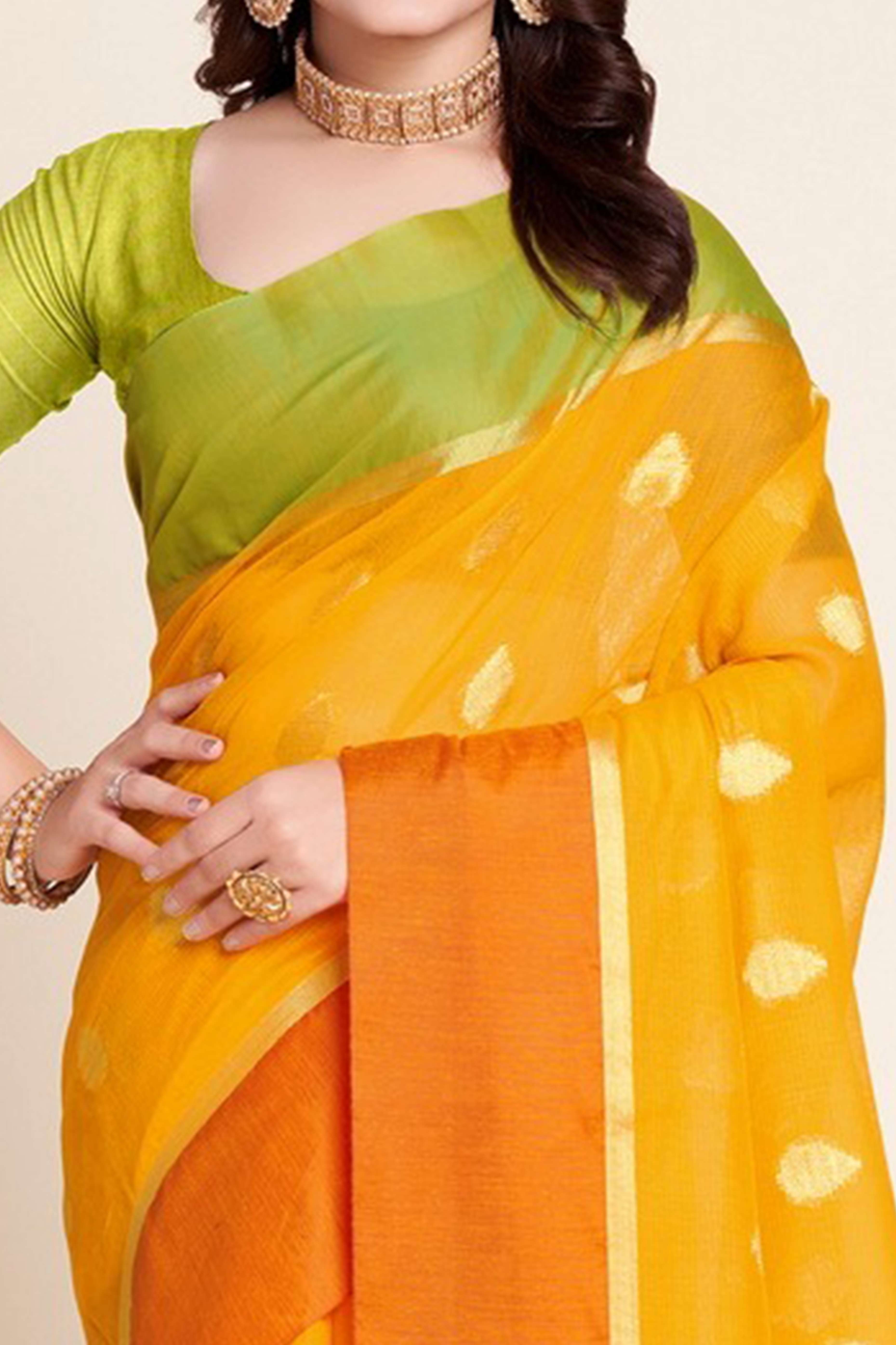 Yellow Zari Weaving Cotton Silk Saree