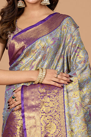 Blue Kanjivaram Silk Saree Adorned With Exquisite Floral Zari Weaving