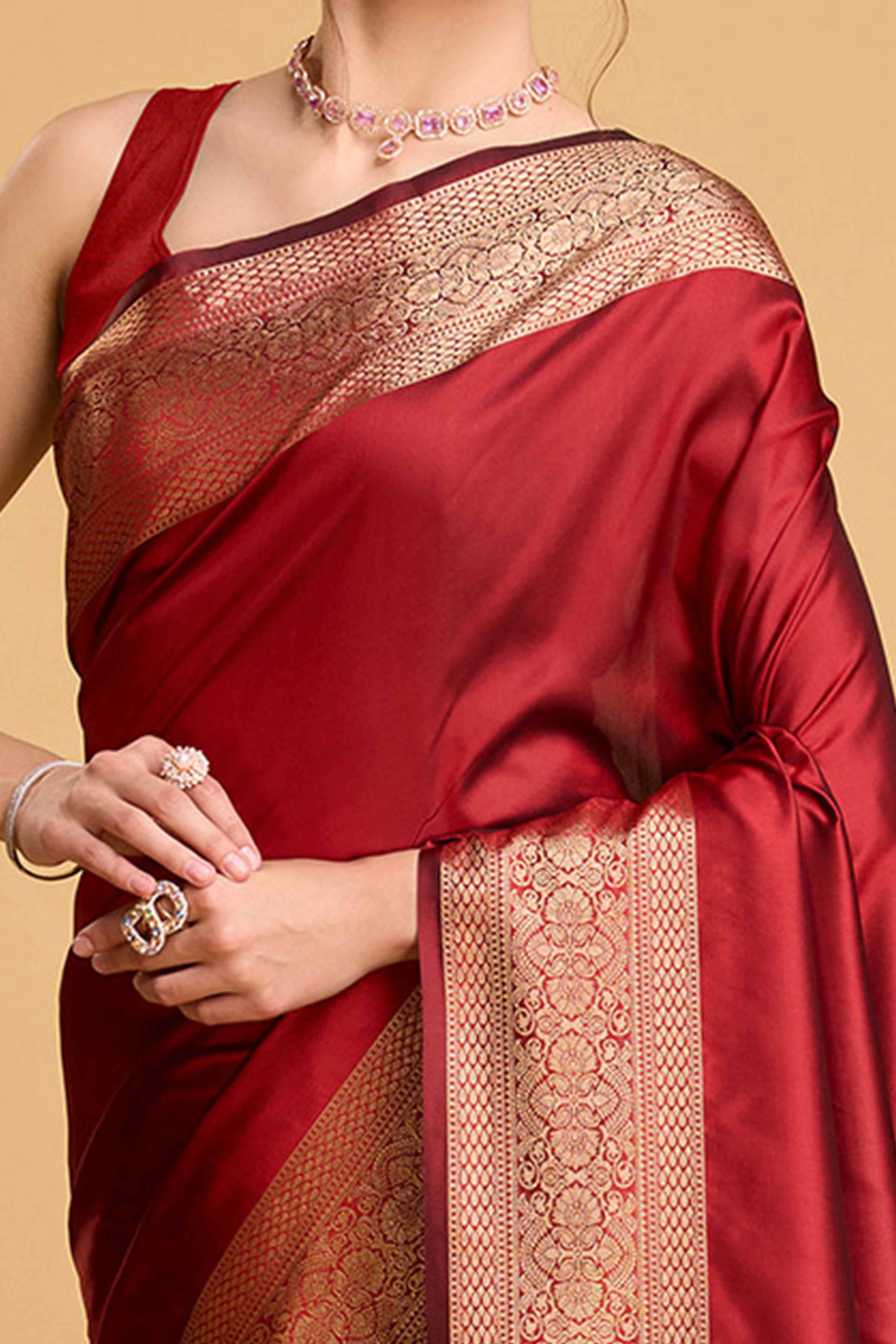 Red Zari Weaving Banarasi Silk Saree