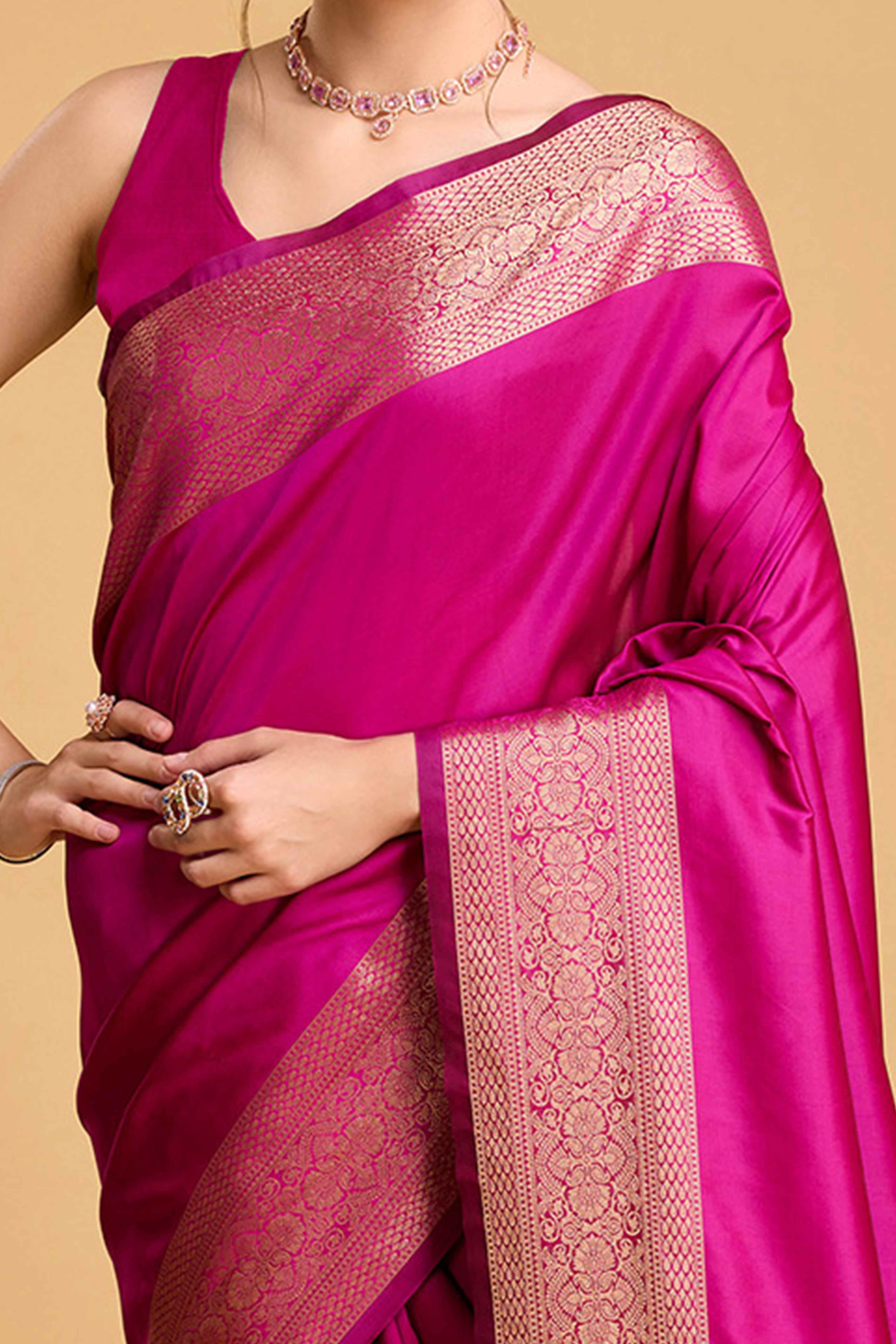 Pink Zari Weaving Banarasi Silk Saree