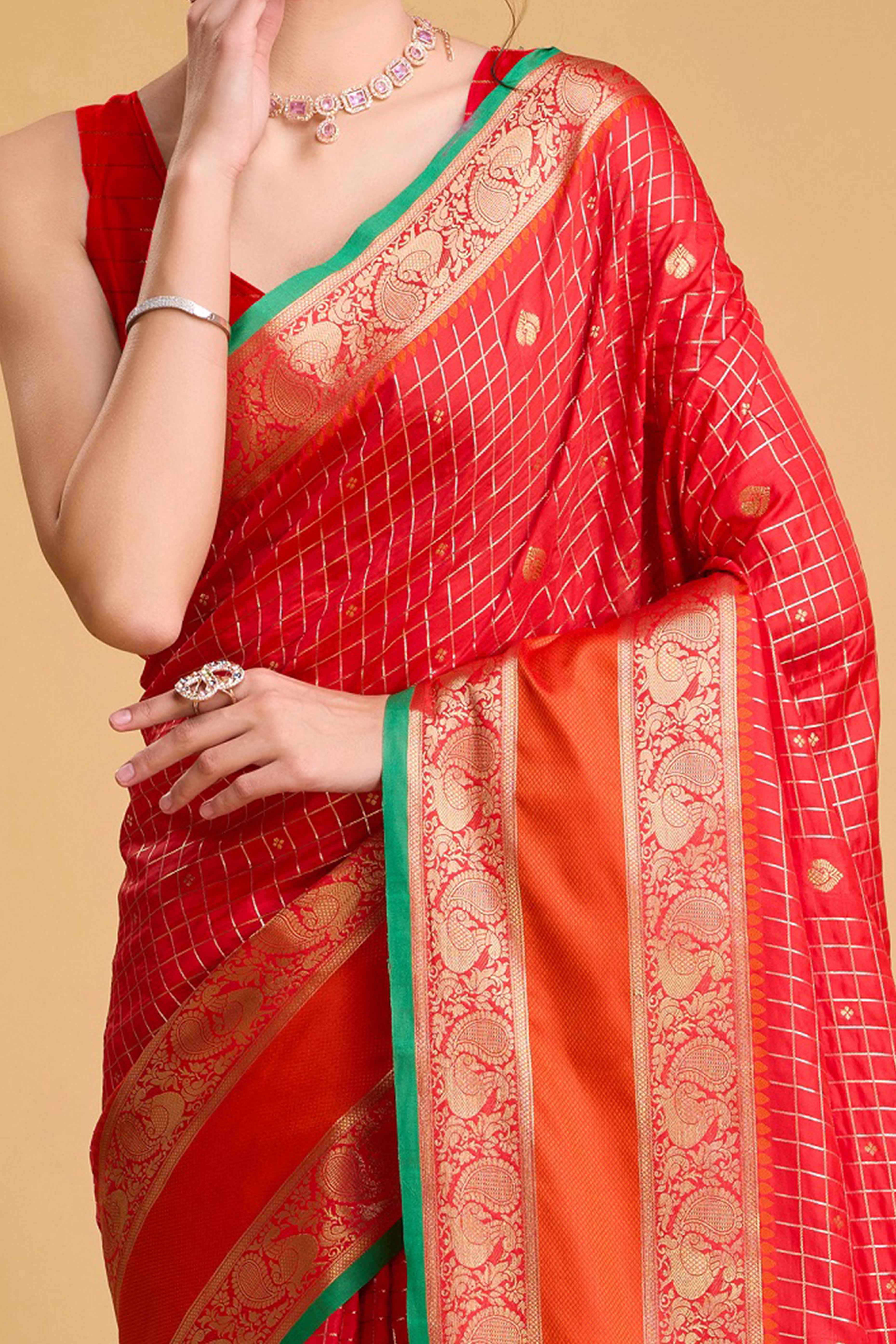 Red Zari Weaving Banarasi Silk Saree