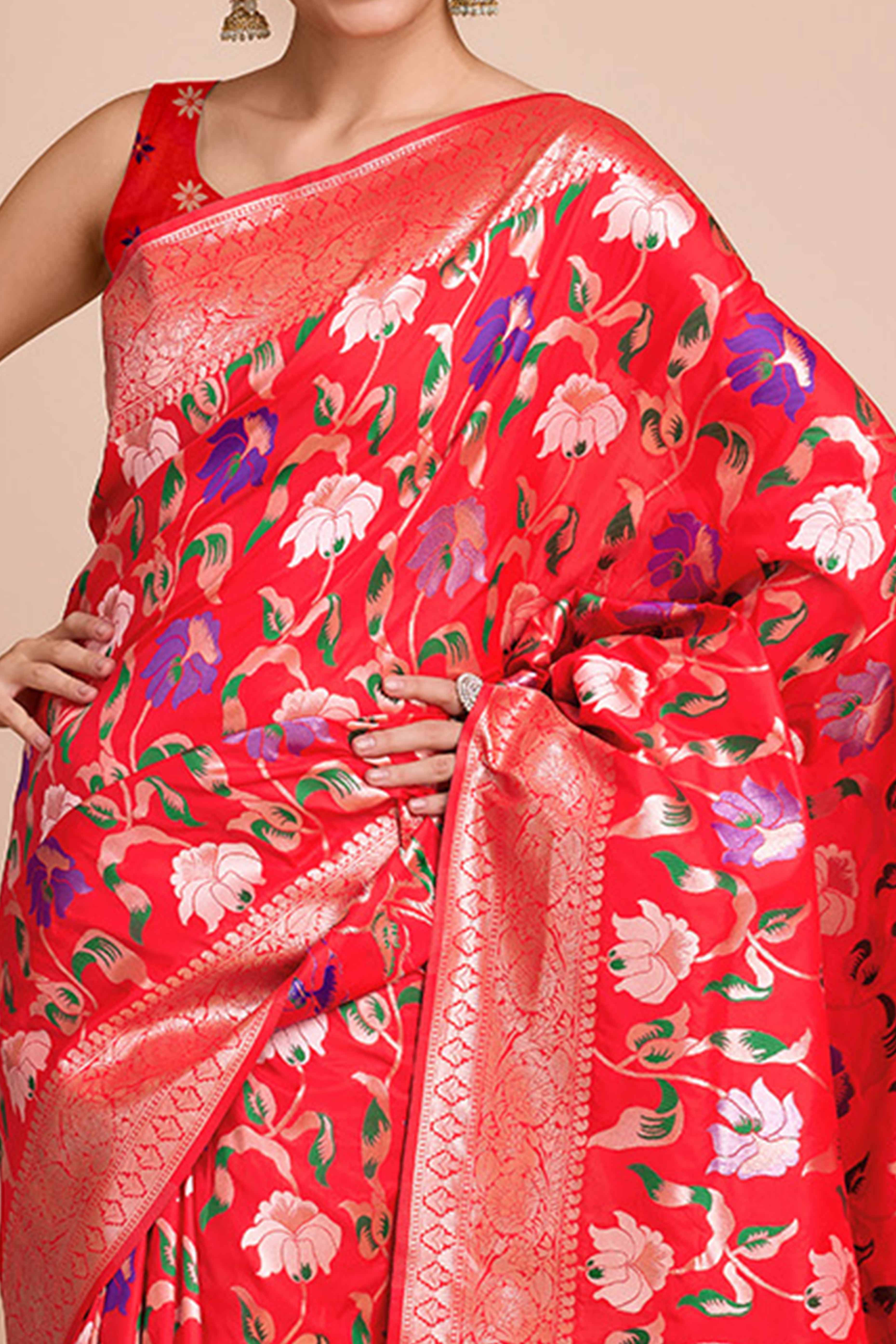Red Floral Zari Weaving Pure Silk Paithani Saree