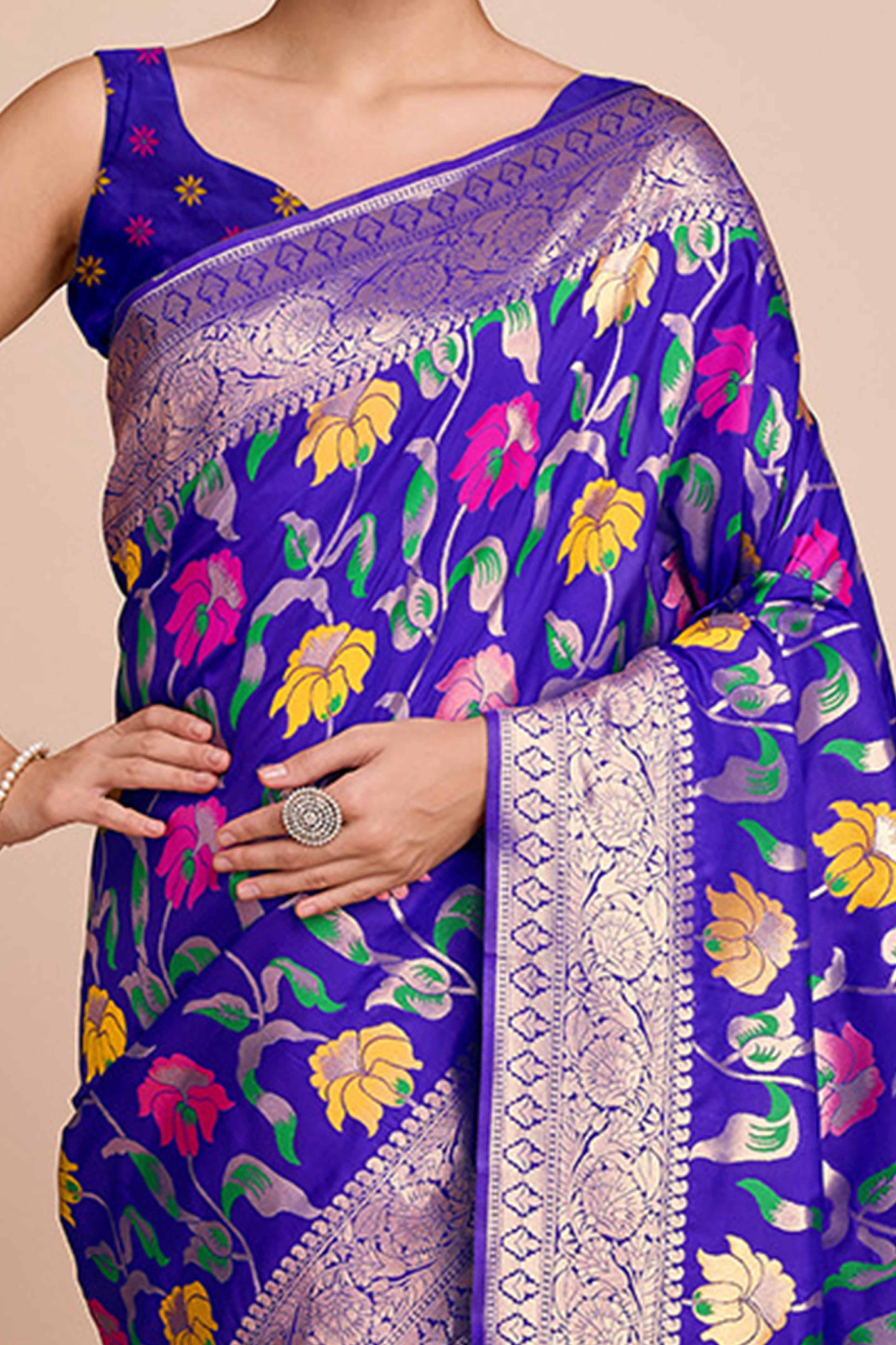 Purple Floral Zari Weaving Pure Silk Paithani Saree