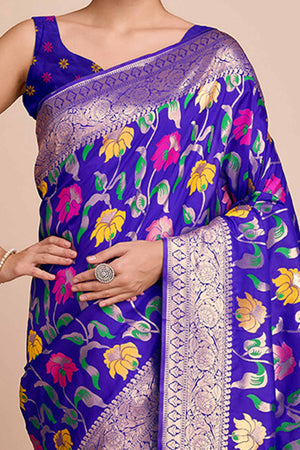Purple Floral Zari Weaving Pure Silk Paithani Saree