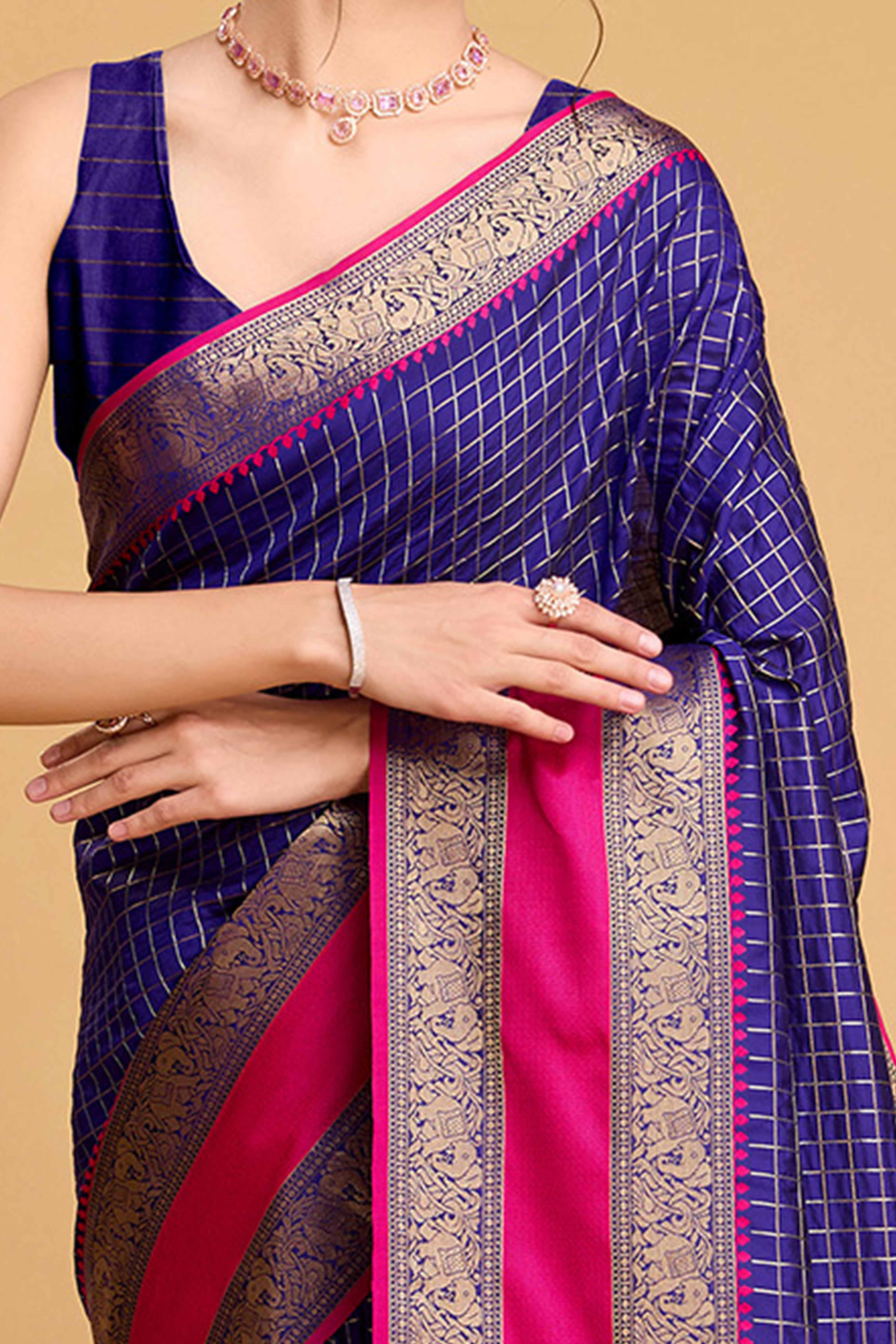 Purply Blue Zari Weaving Banarasi Silk Saree