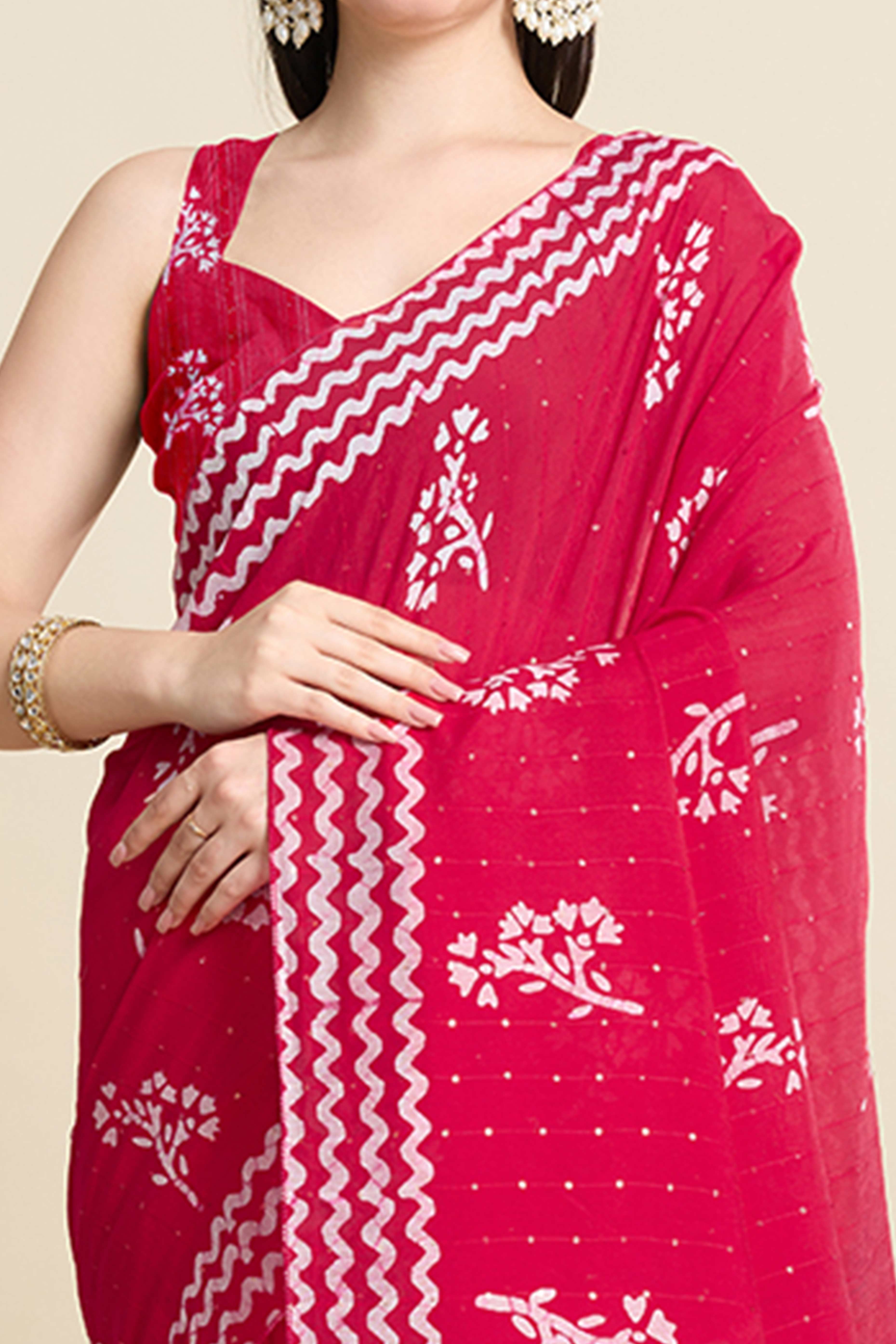 Pink Cotton Blend Saree Featuring Floral Prints and Elegant Sequins Work Accents