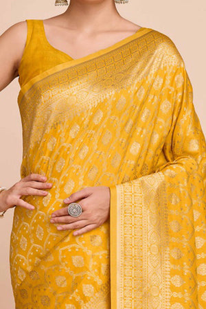 Mustard Zari Weaving Pure Silk Saree