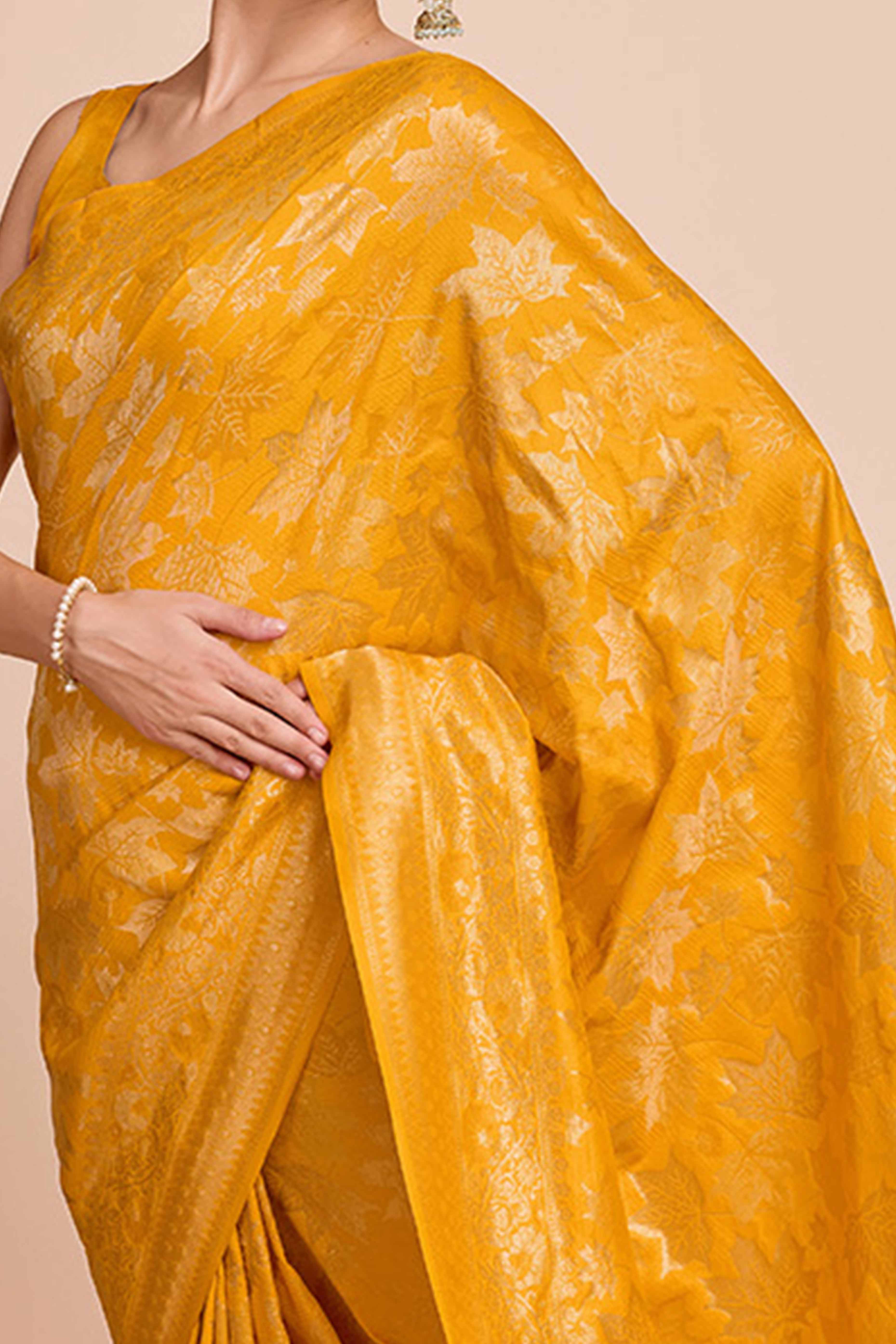Mustard Zari Weaving Pure Silk Saree