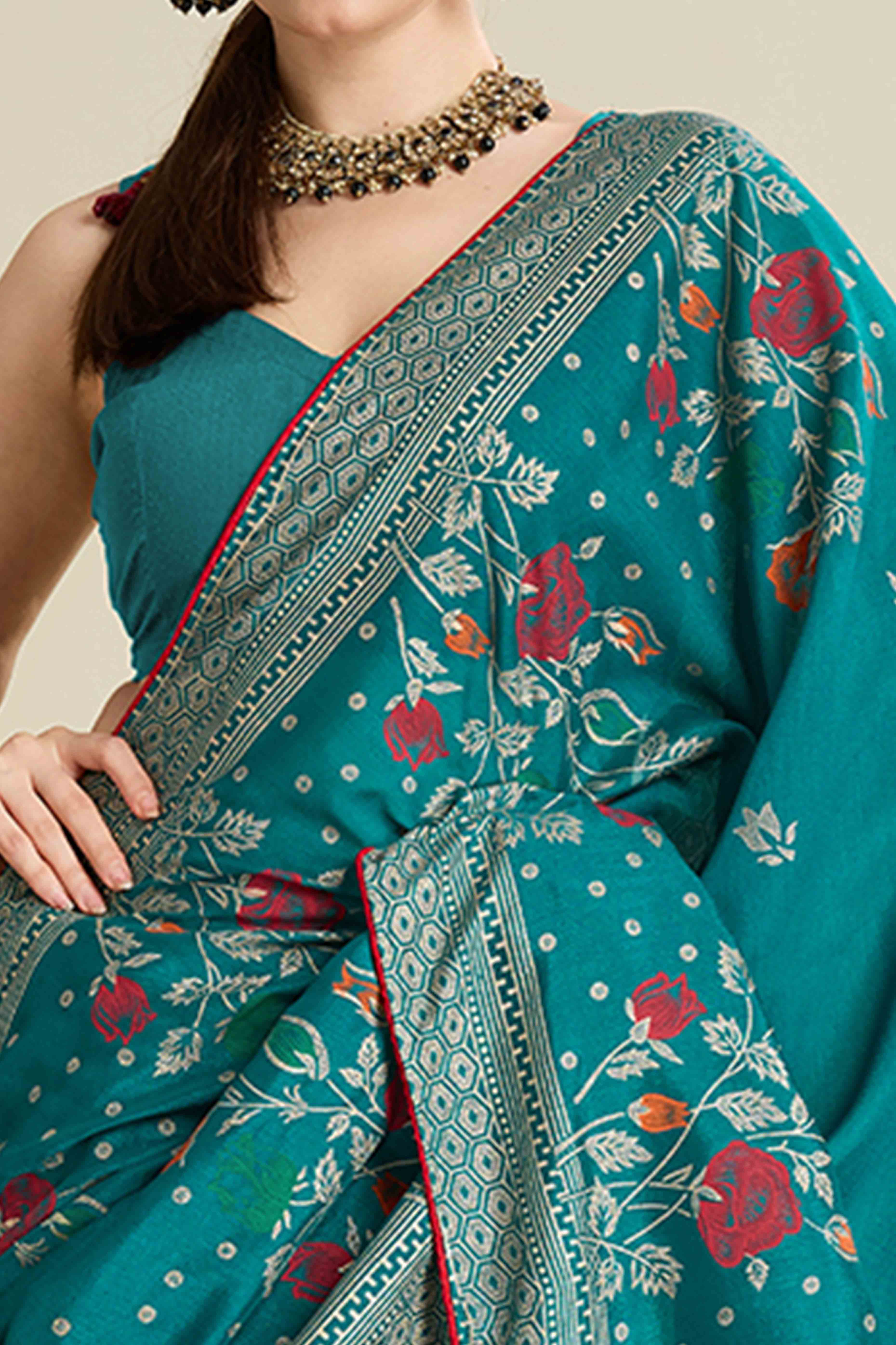 Rama Green Lightweight Cotton Silk Saree with Delicate Paisley Prints