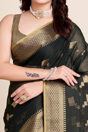Black Zari Weaving Kota Doria Saree